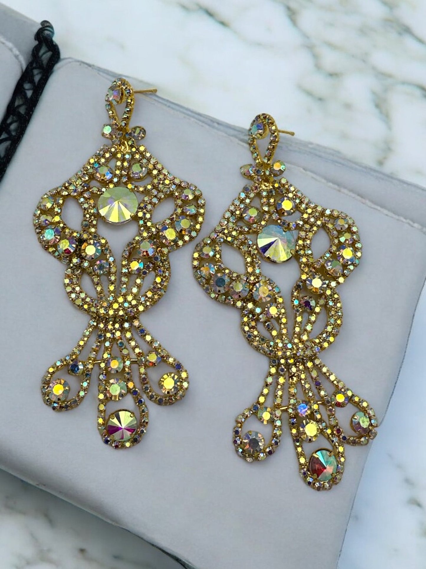 Glamorous Long Elegant Gemstone Crystal Diamante Tassel Dangle Earrings - Fatisha Boutique