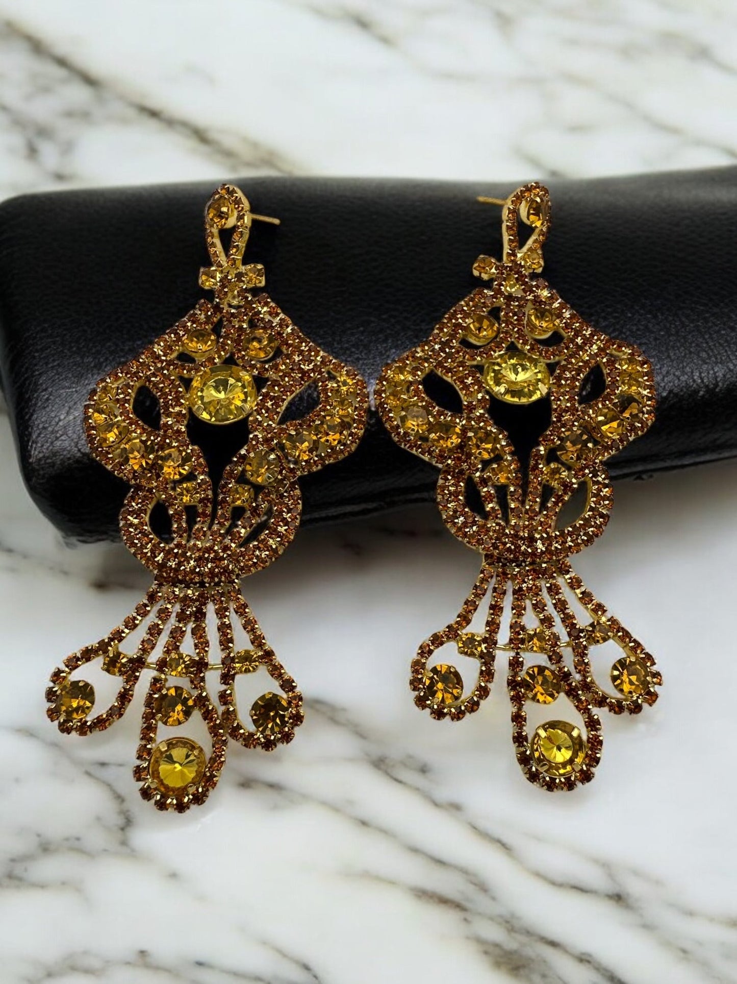 Glamorous Long Elegant Gemstone Crystal Diamante Tassel Dangle Earrings - Fatisha Boutique