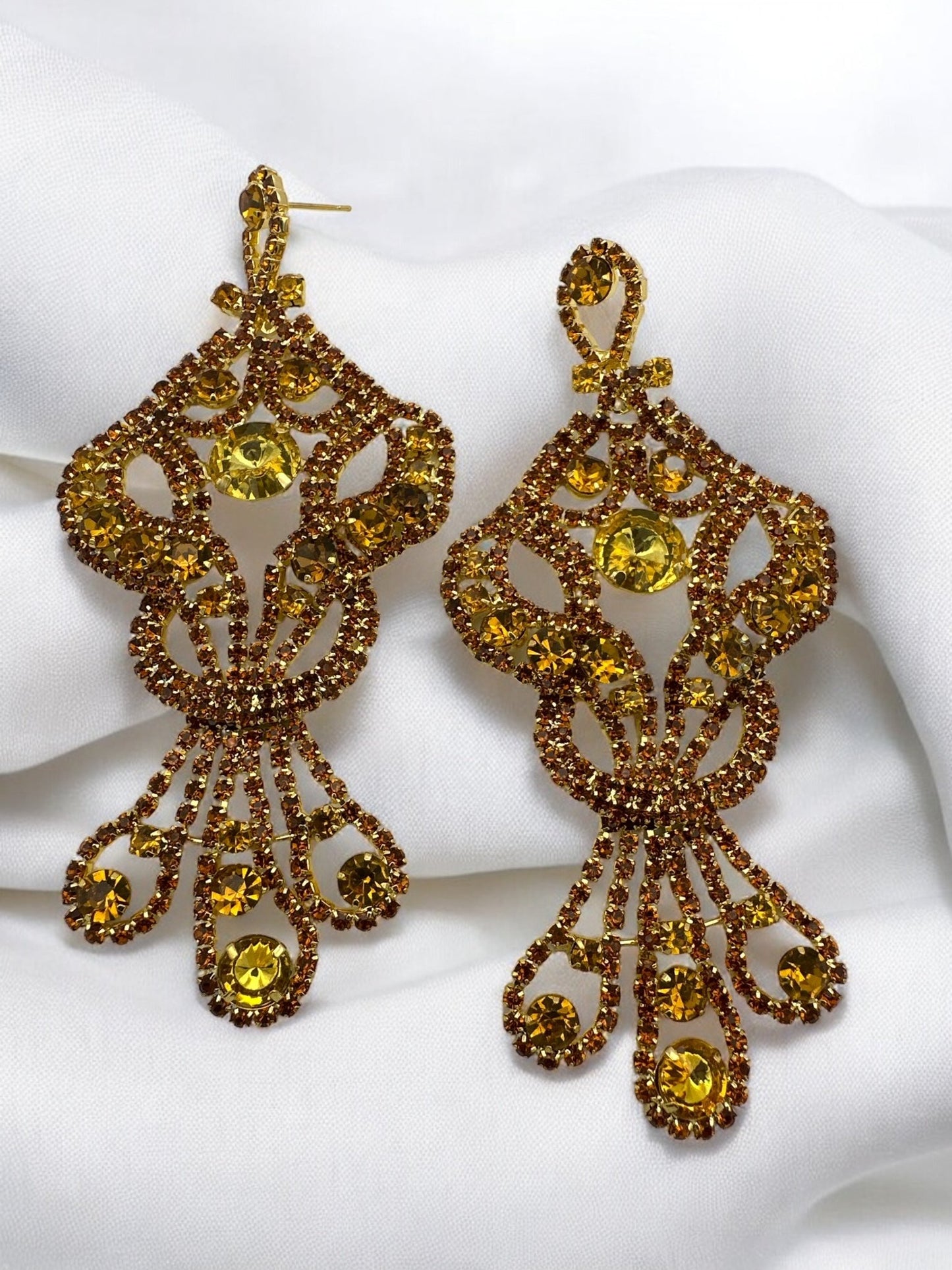 Glamorous Long Elegant Gemstone Crystal Diamante Tassel Dangle Earrings - Fatisha Boutique