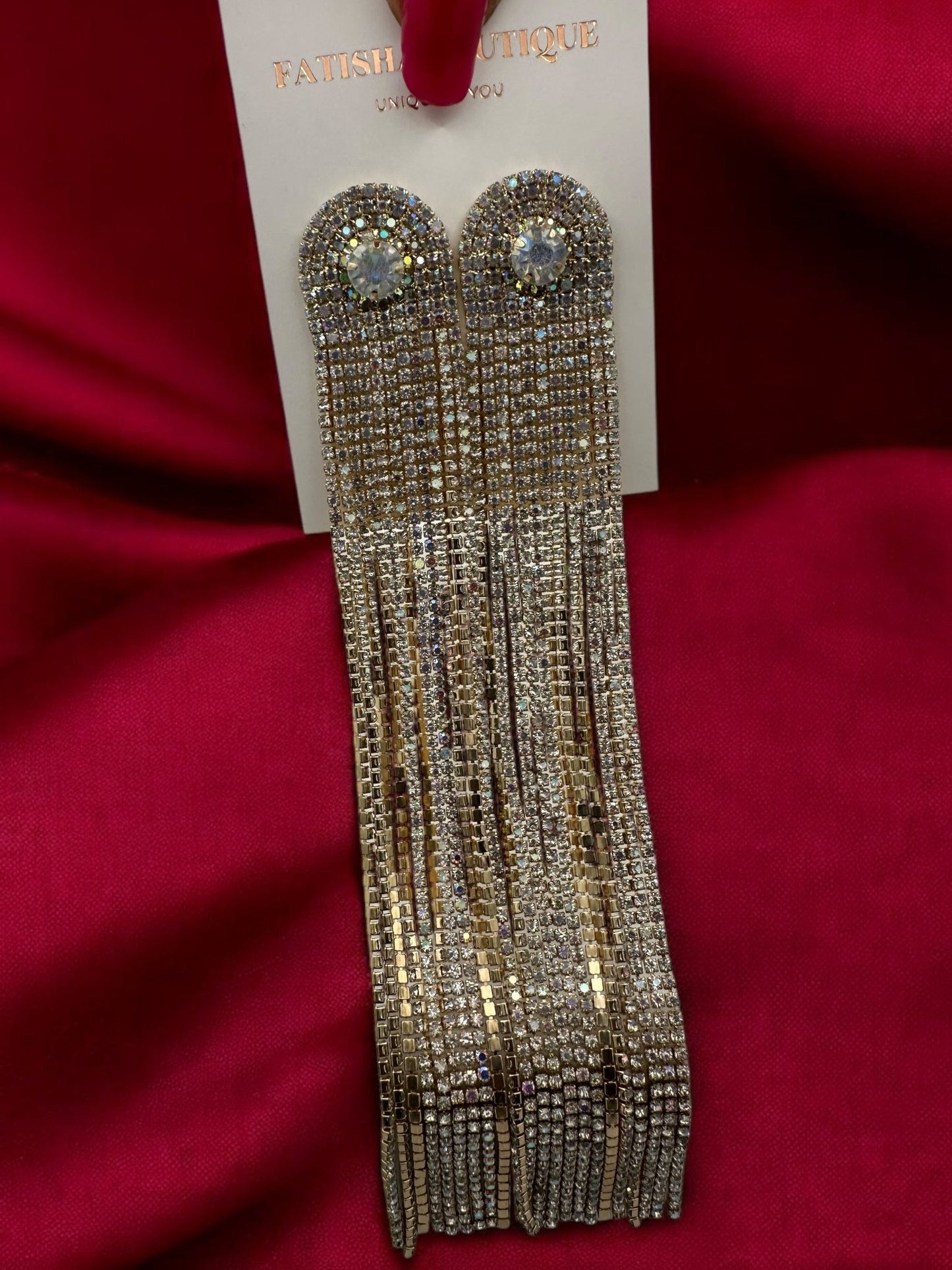 Glamorous Long Tassel Crystal Rhinestone Statement Earrings - Fatisha Boutique