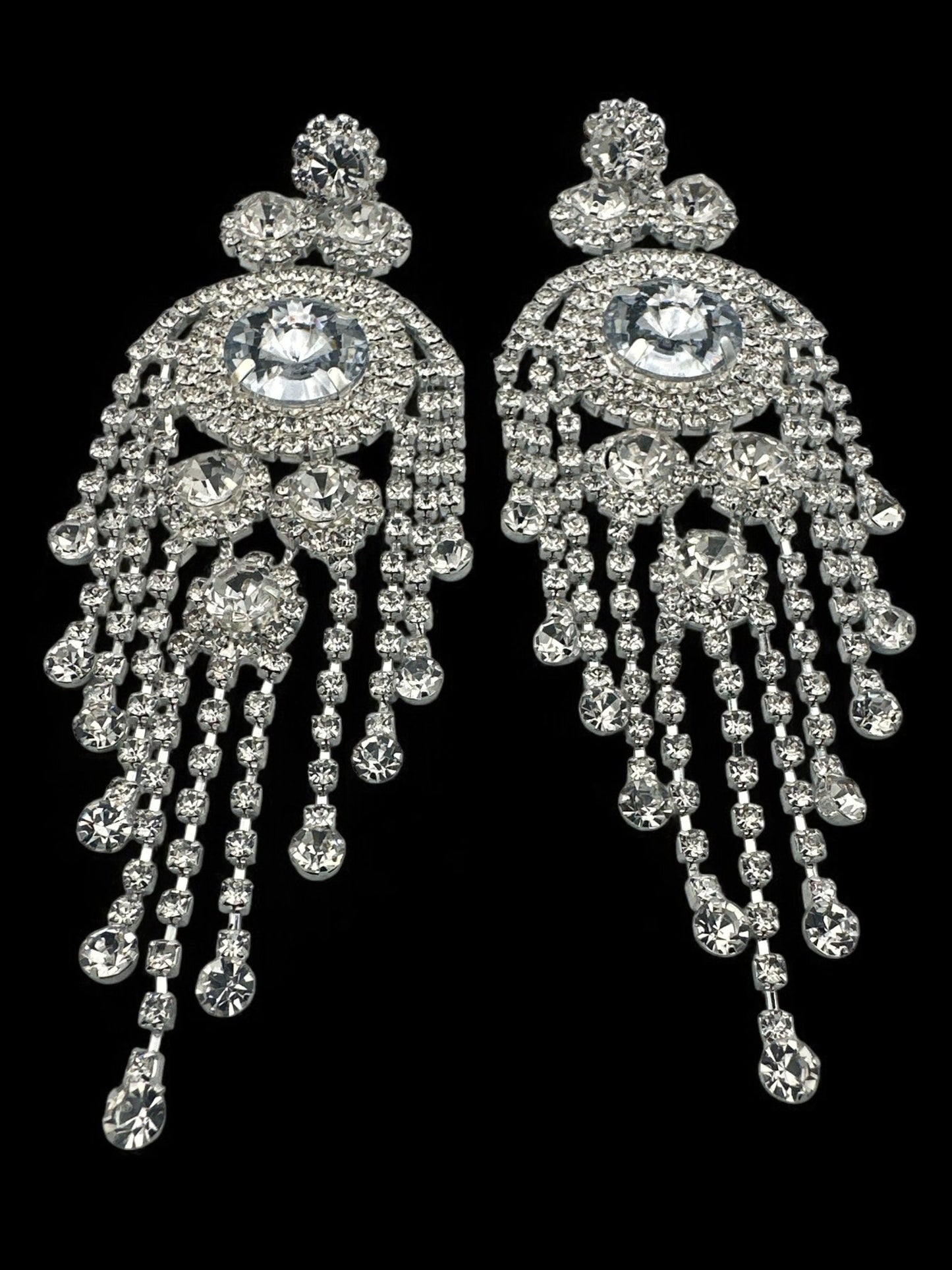 Glamorous Luxury Crystal Chandelier Drop Tassels Statement Earrings - Fatisha Boutique