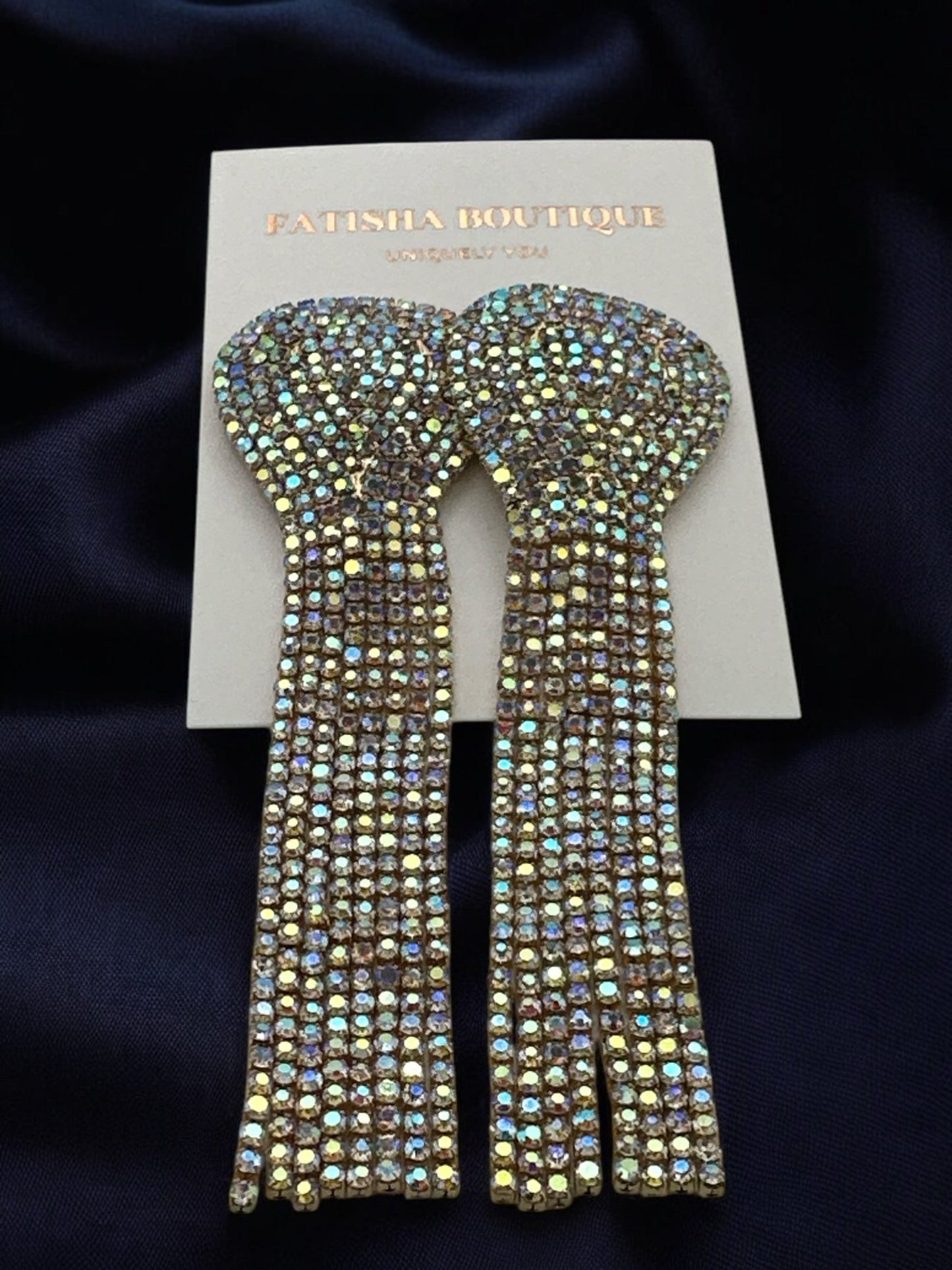 Glamorous Rhinestone Dangle Earrings with Long Tassels - Fatisha Boutique