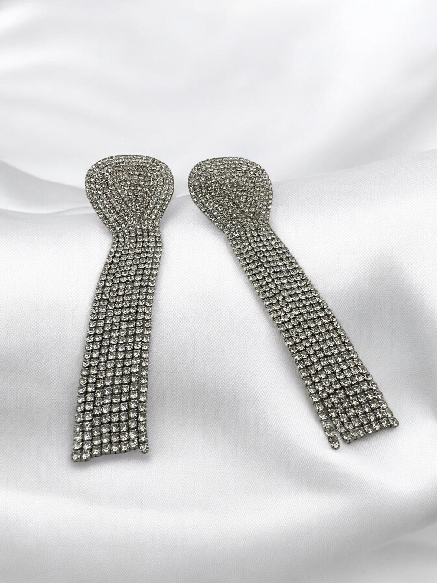 Glamorous Rhinestone Dangle Earrings with Long Tassels - Fatisha Boutique
