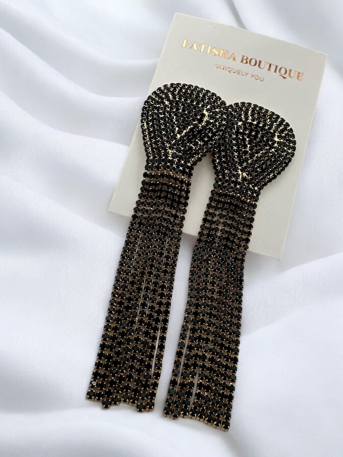 Glamorous Rhinestone Dangle Earrings with Long Tassels - Fatisha Boutique