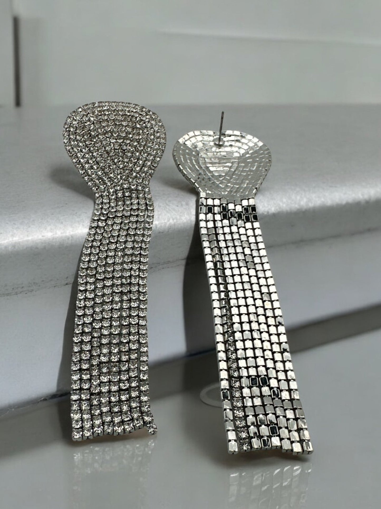 Glamorous Rhinestone Dangle Earrings with Long Tassels - Fatisha Boutique