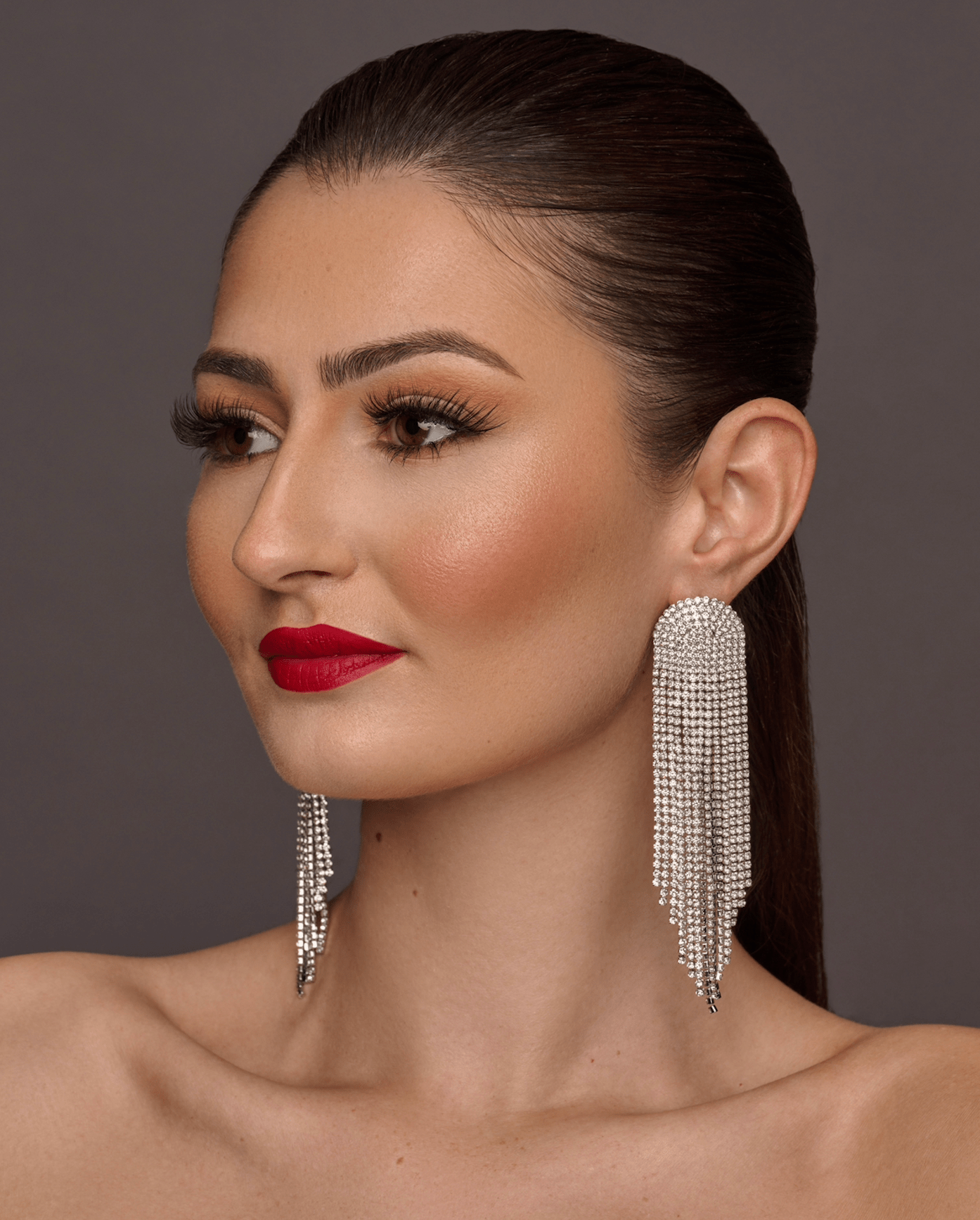 Glamorous Statement Crystal Diamante Rhinestone Long Tassel Earrings - Fatisha Boutique