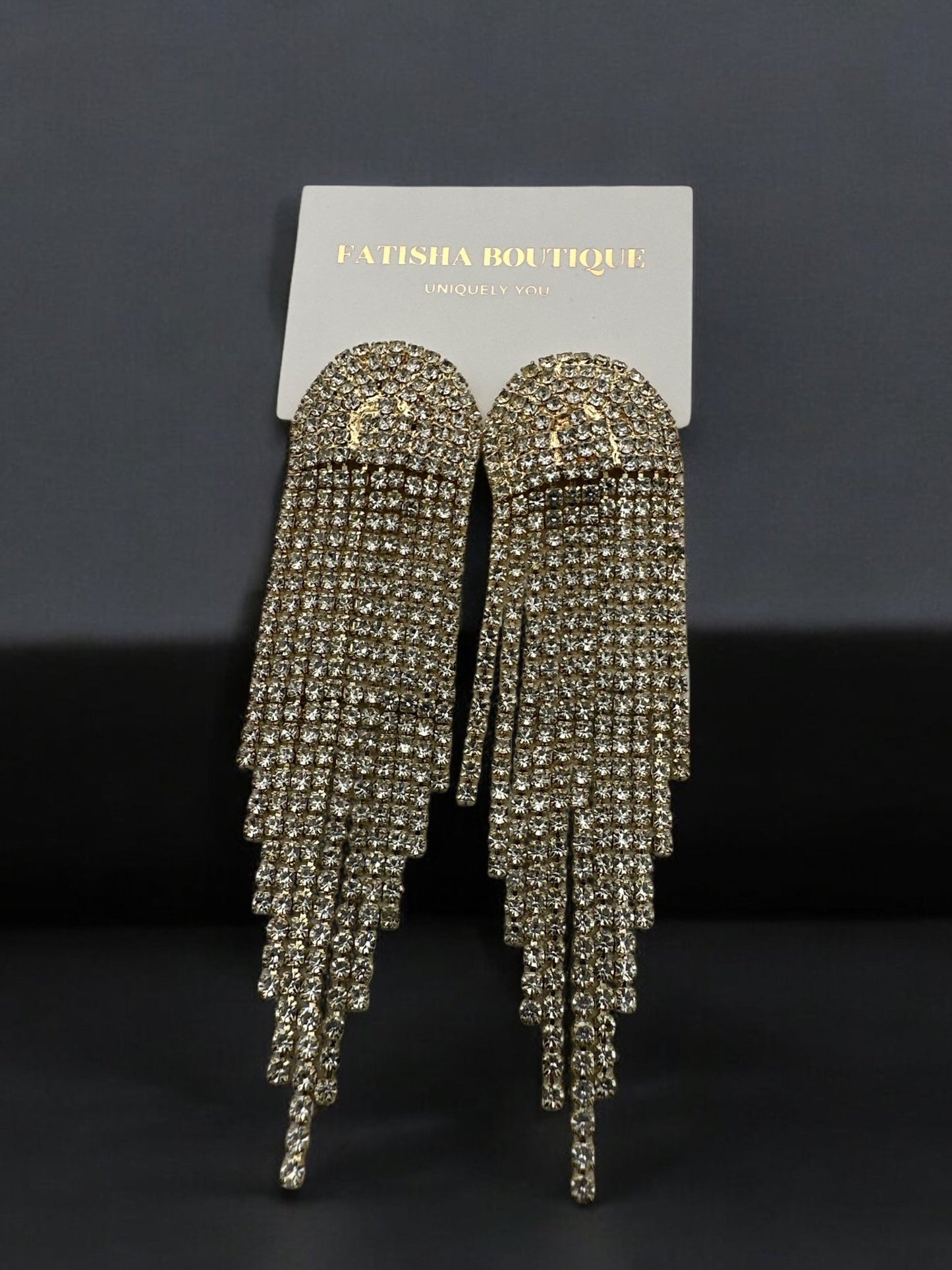 Glamorous Statement Crystal Diamante Rhinestone Long Tassel Earrings - Fatisha Boutique