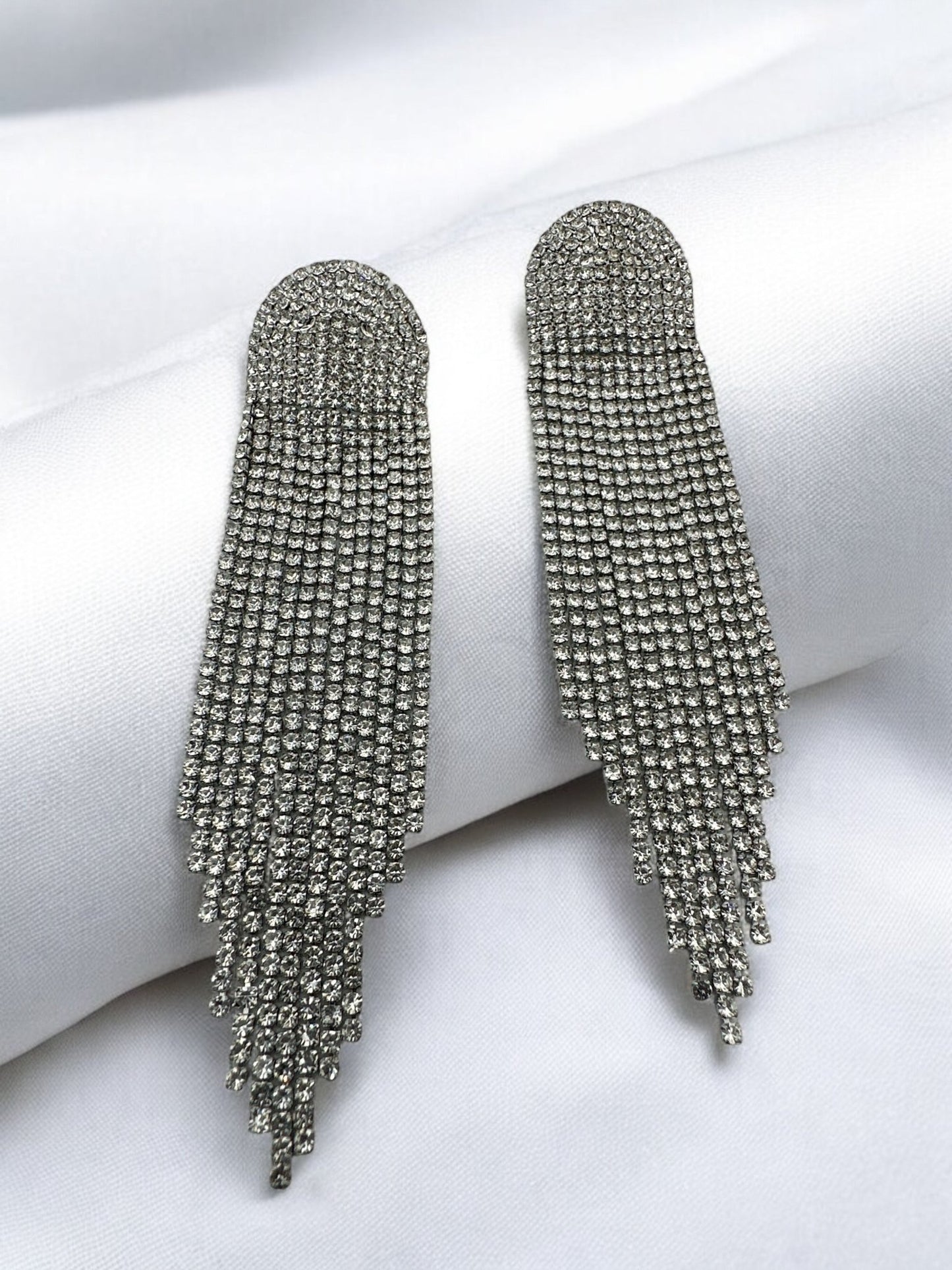 Glamorous Statement Crystal Diamante Rhinestone Long Tassel Earrings - Fatisha Boutique