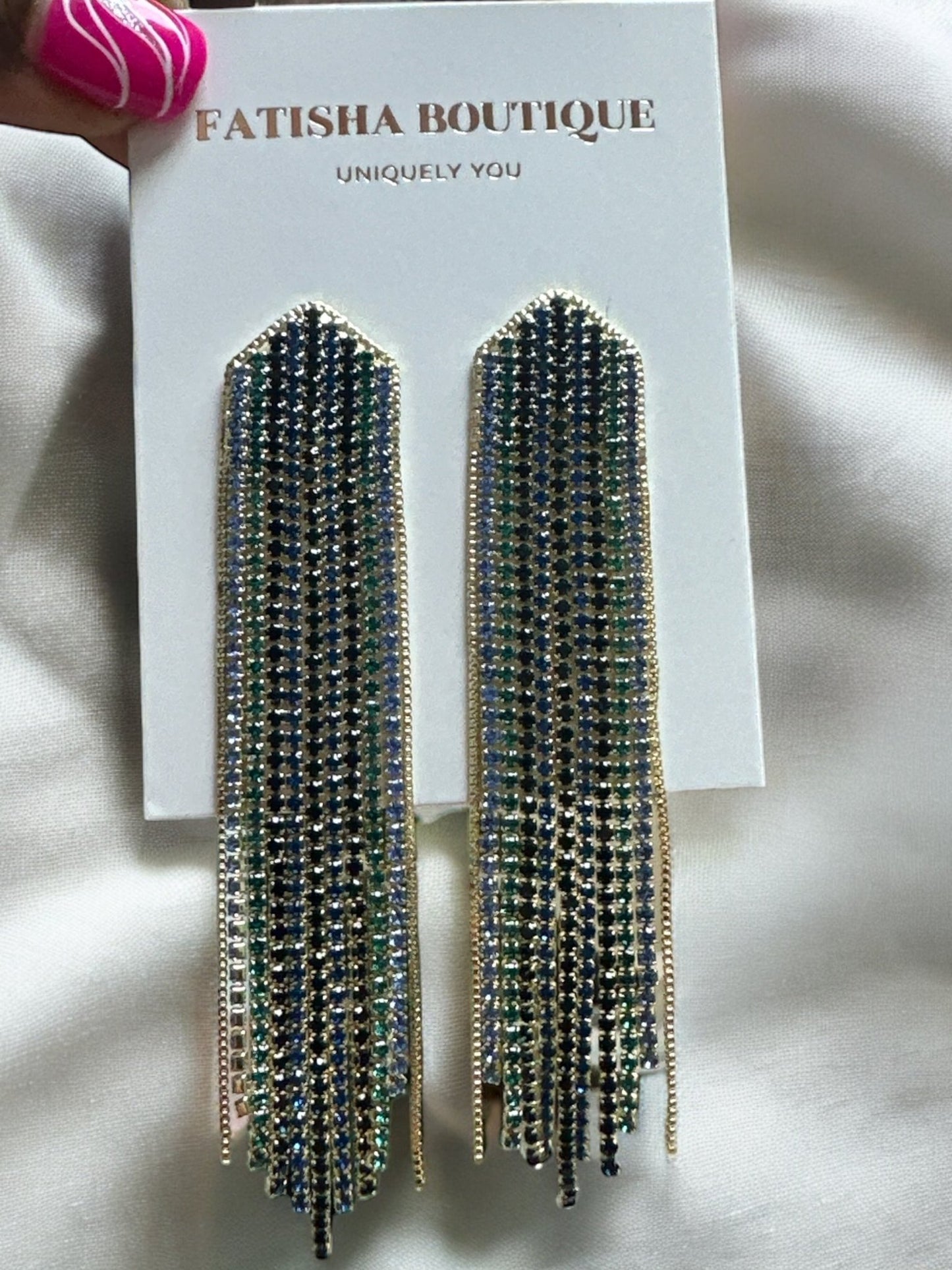 Glamorous Statement Crystal Rhinestone Tassel Earrings - Fatisha Boutique