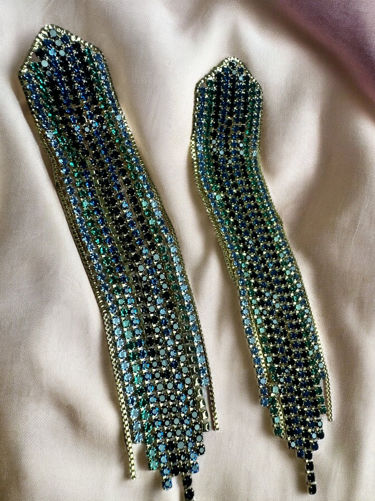 Glamorous Statement Crystal Rhinestone Tassel Earrings - Fatisha Boutique