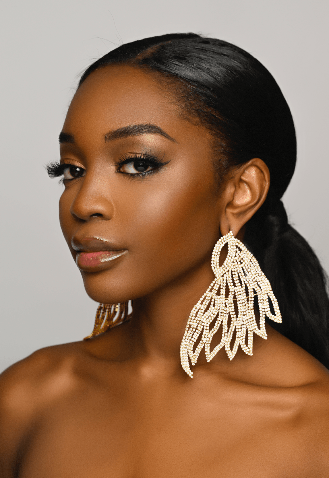 Glamorous Wings Statement Crystal Diamante Rhinestone Long Stud Earrings - Fatisha Boutique