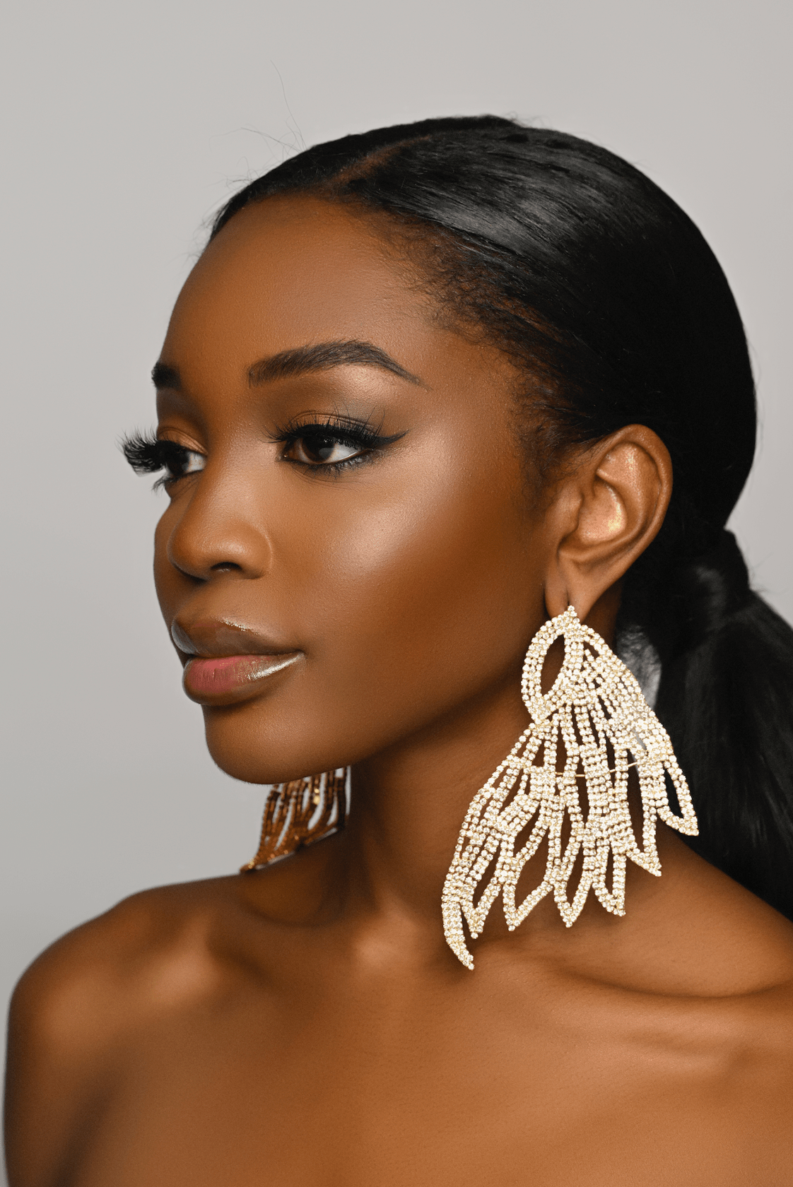 Glamorous Wings Statement Crystal Diamante Rhinestone Long Stud Earrings - Fatisha Boutique