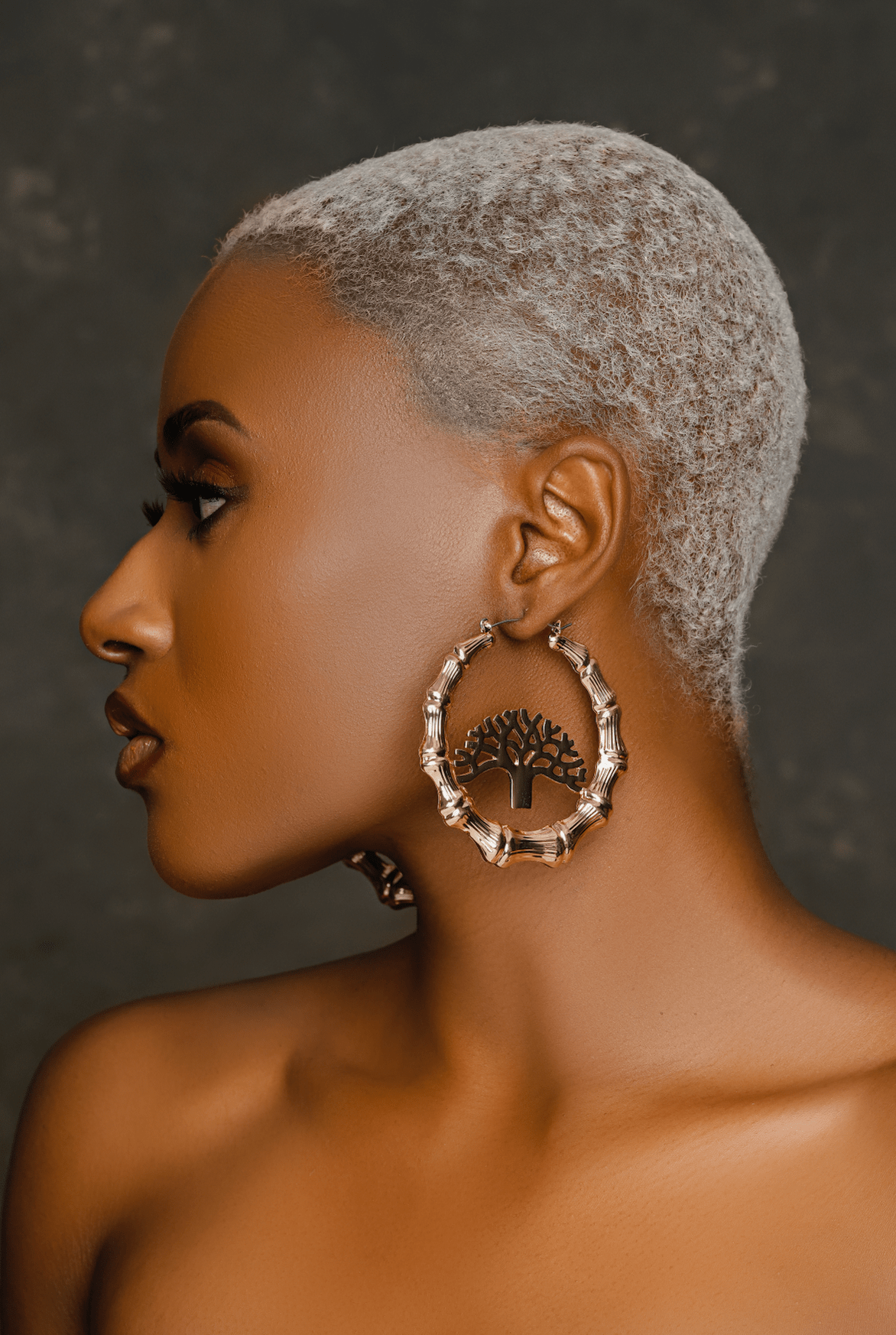 Gold Colour 7CM Chunky Tree Designed Bamboo Hoop Earrings11 - Fatisha Boutique