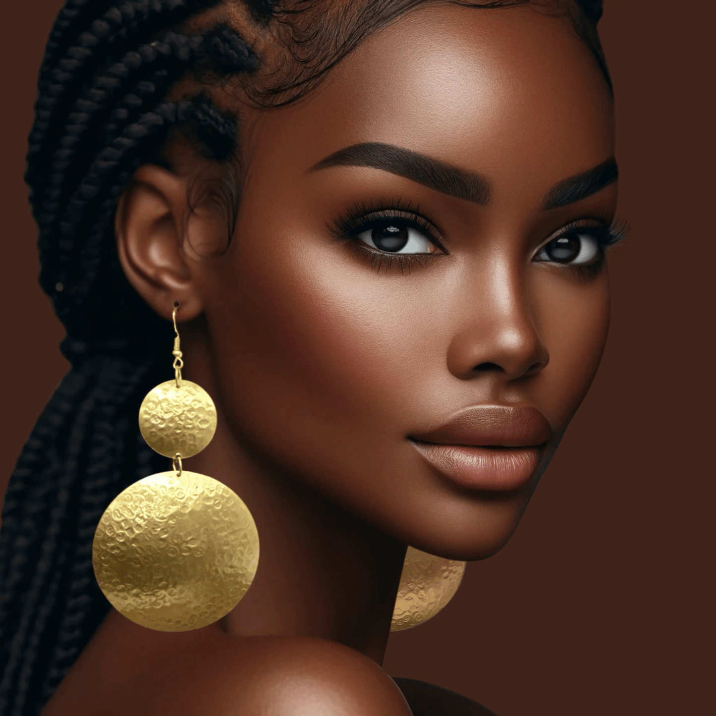 Gold Textured Double Disc Dangle Earrings - Fatisha Boutique