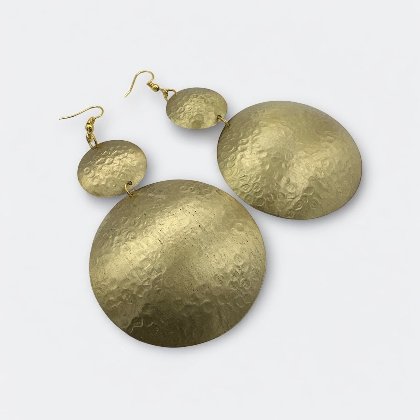 Gold Textured Double Disc Dangle Earrings - Fatisha Boutique