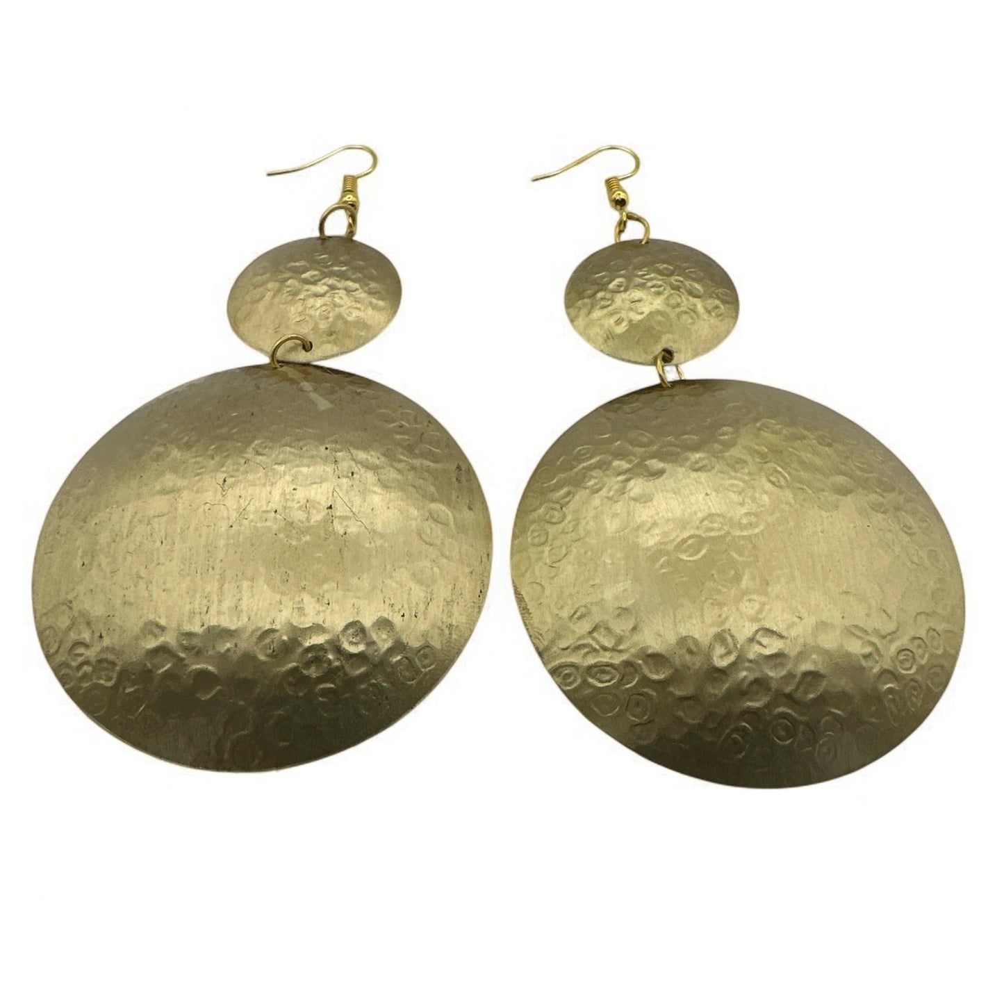 Gold Textured Double Disc Dangle Earrings - Fatisha Boutique
