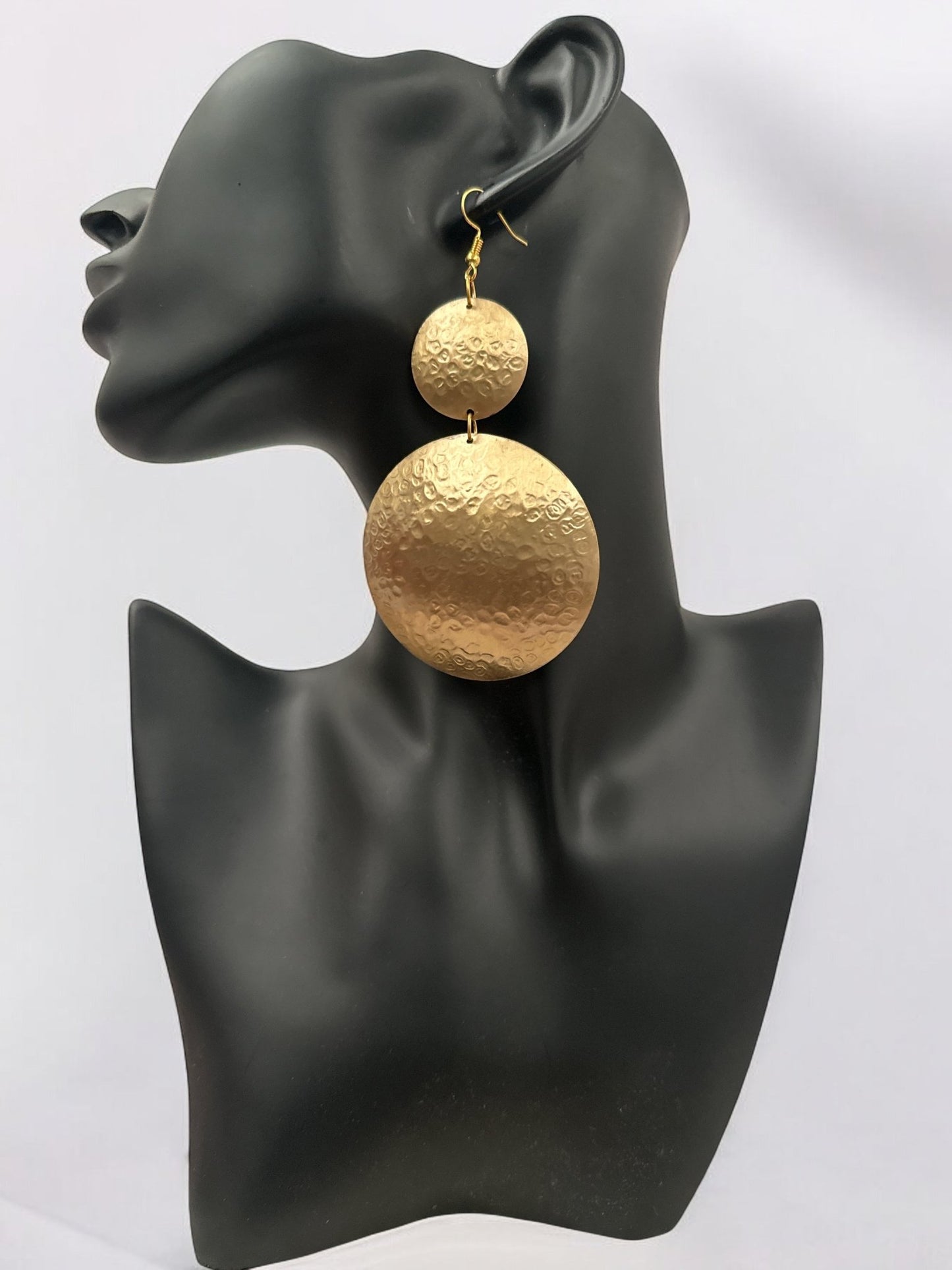 Gold Textured Double Disc Dangle Earrings - Fatisha Boutique