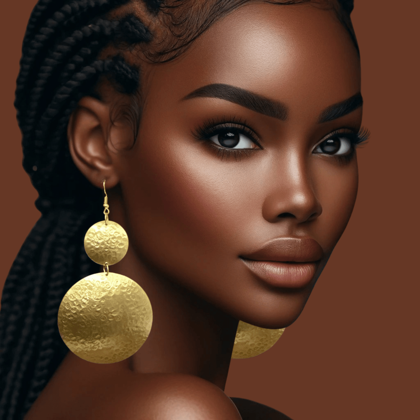 Gold Textured Double Disc Dangle Earrings - Fatisha Boutique
