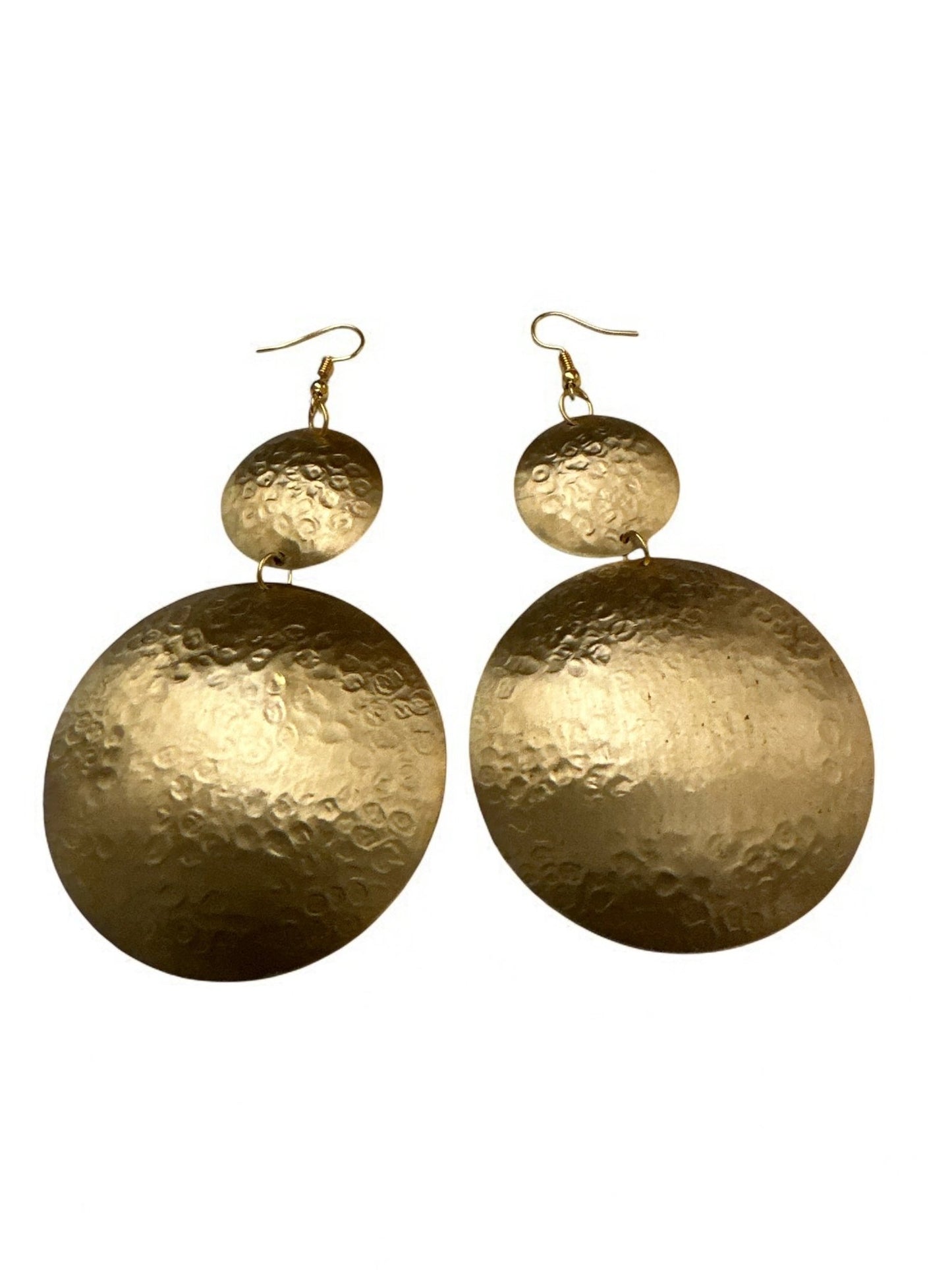 Gold Textured Double Disc Dangle Earrings - Fatisha Boutique