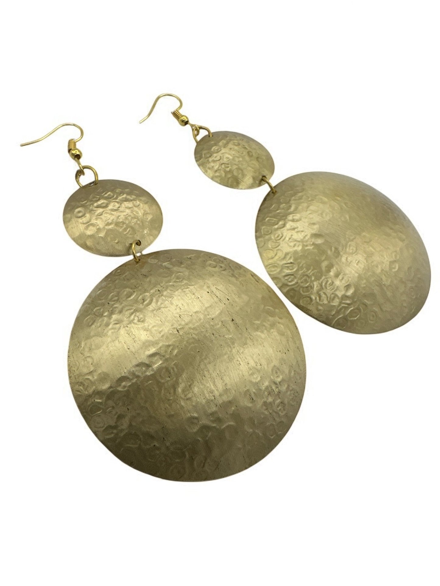 Gold Textured Double Disc Dangle Earrings - Fatisha Boutique