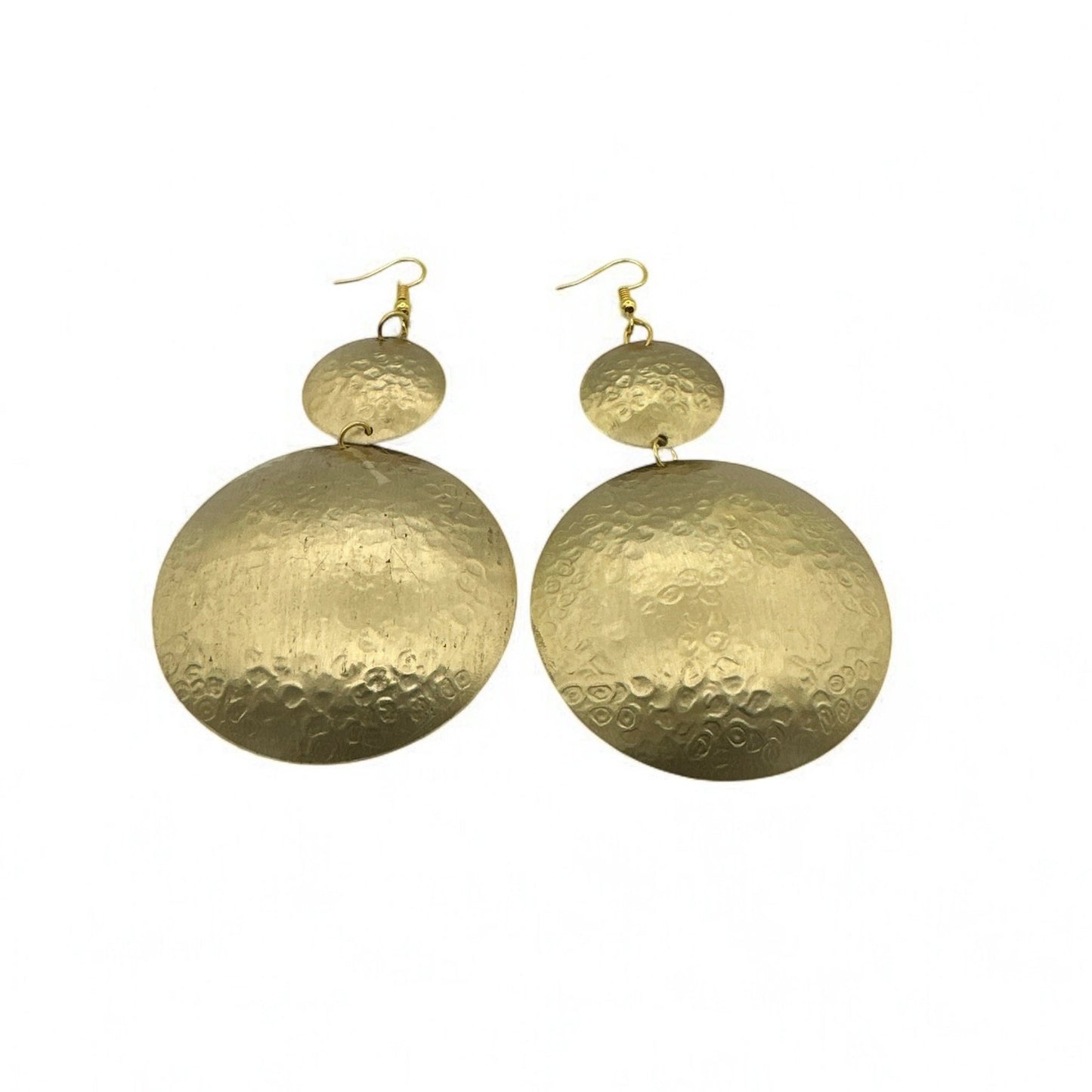 Gold Textured Double Disc Dangle Earrings - Fatisha Boutique
