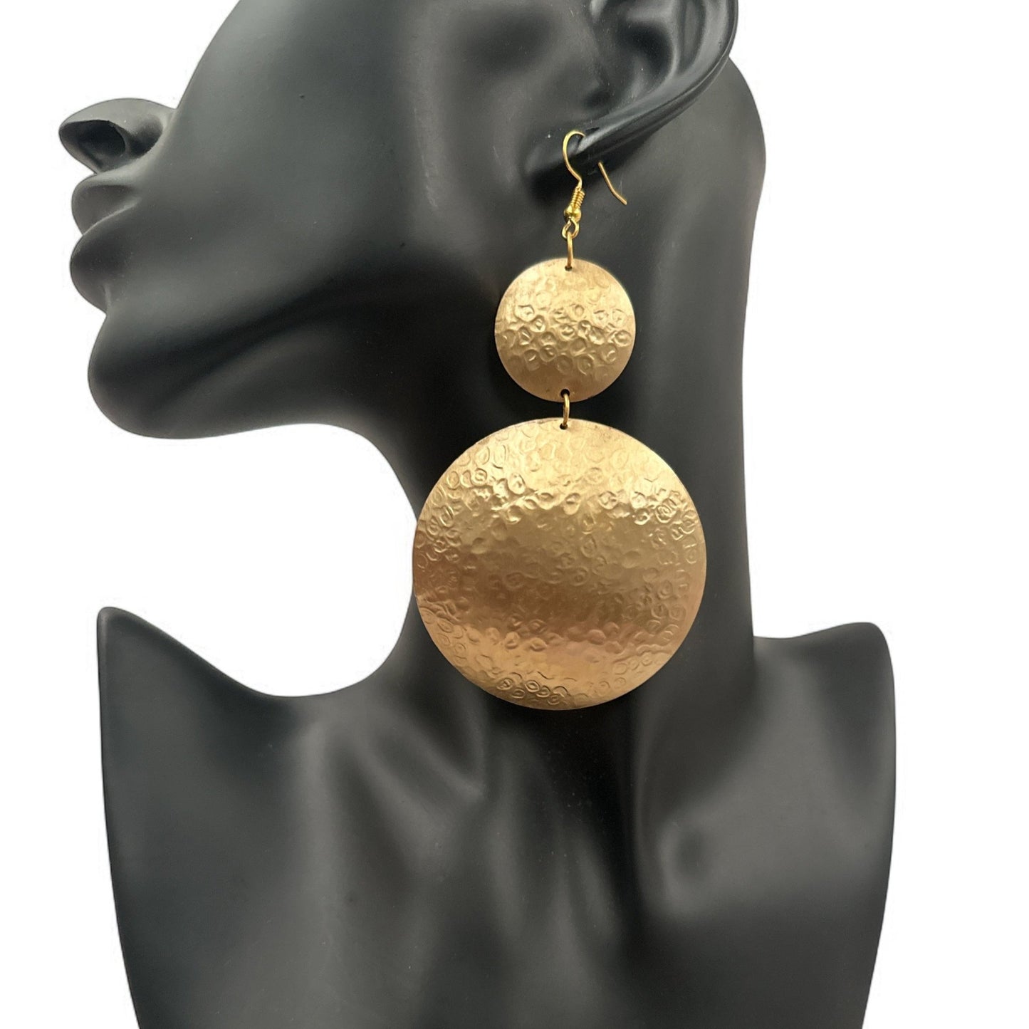 Gold Textured Double Disc Dangle Earrings - Fatisha Boutique
