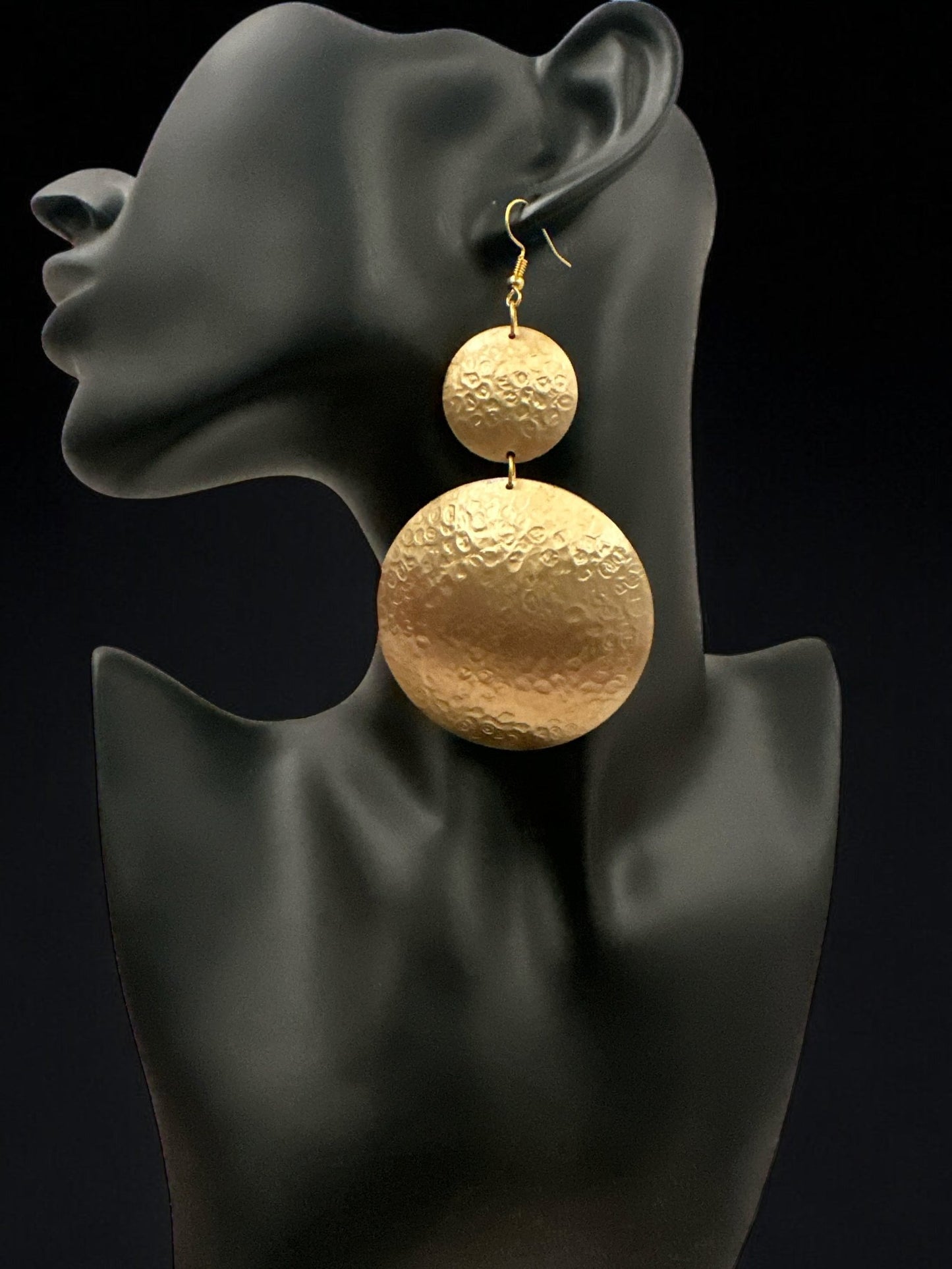 Gold Textured Double Disc Dangle Earrings - Fatisha Boutique