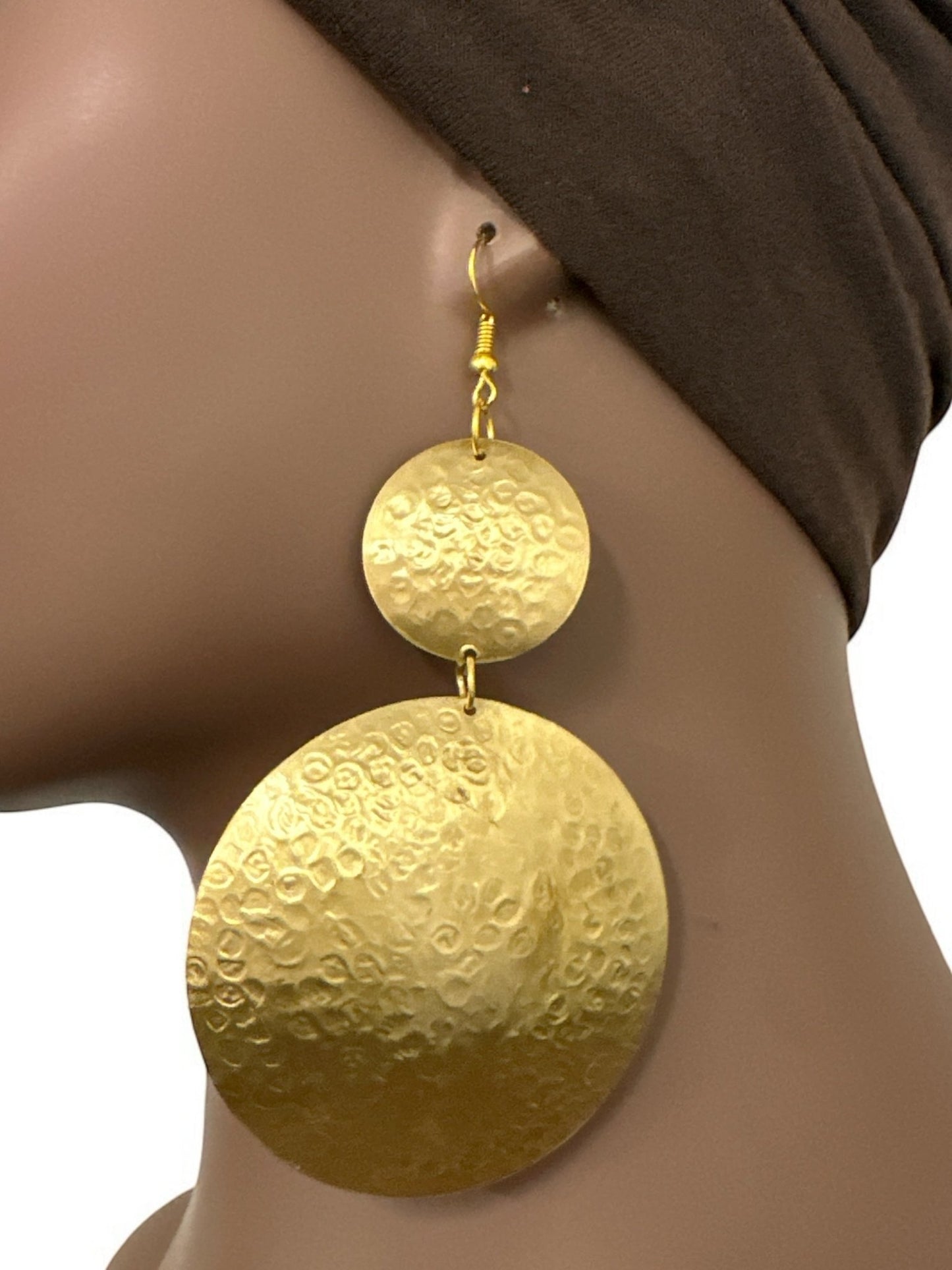 Gold Textured Double Disc Dangle Earrings - Fatisha Boutique