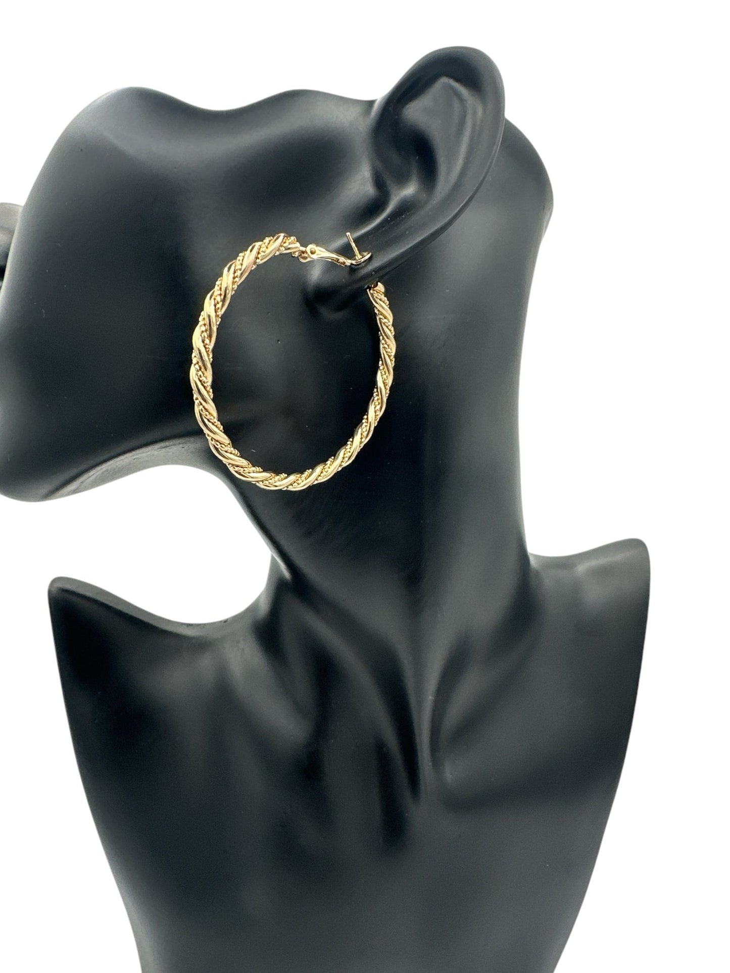 Gold - Tone Twisted 5CM Statement Hoop Earrings – Bold Rope Design Hoops for Women - Fatisha Boutique