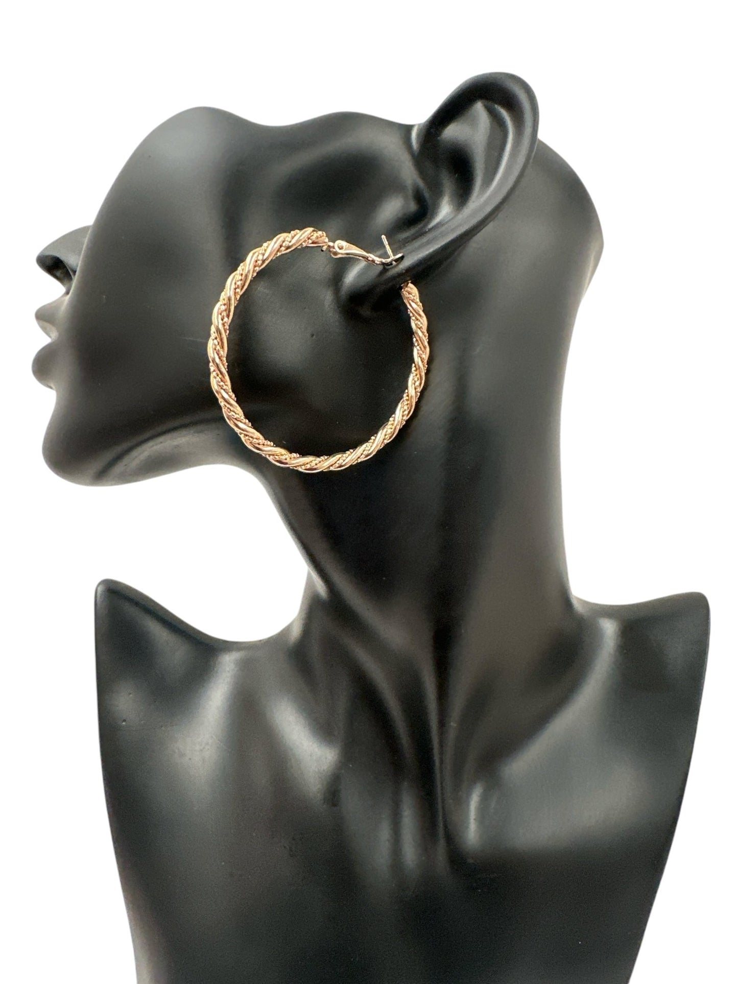 Gold - Tone Twisted 5CM Statement Hoop Earrings – Bold Rope Design Hoops for Women - Fatisha Boutique