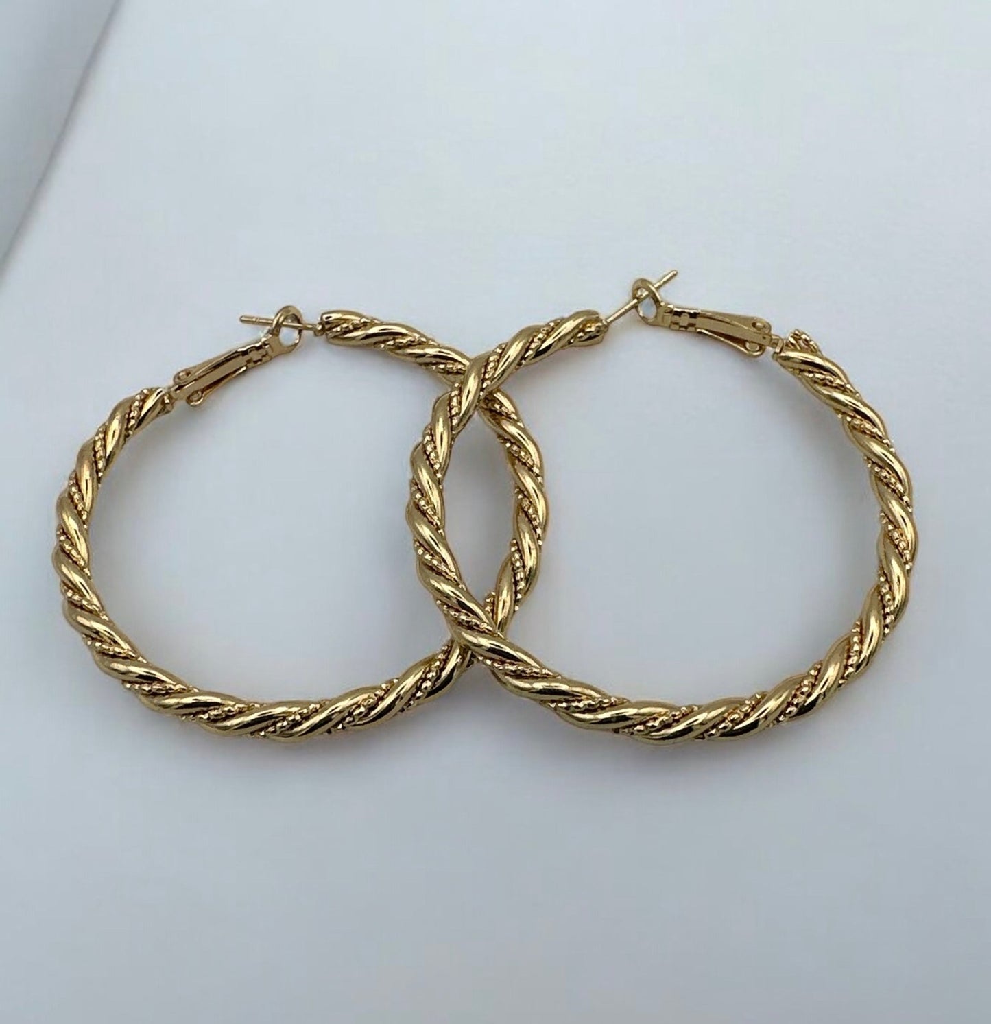 Gold - Tone Twisted 5CM Statement Hoop Earrings – Bold Rope Design Hoops for Women - Fatisha Boutique