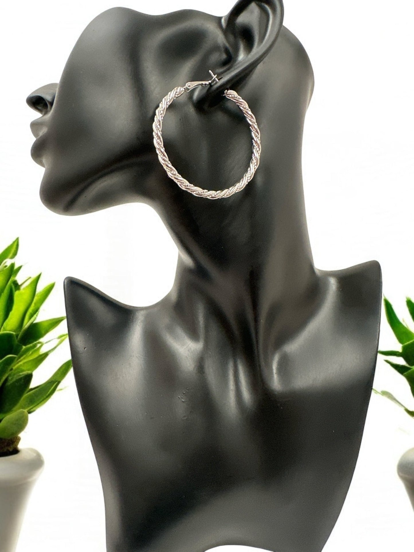 Gold - Tone Twisted 5CM Statement Hoop Earrings – Bold Rope Design Hoops for Women - Fatisha Boutique