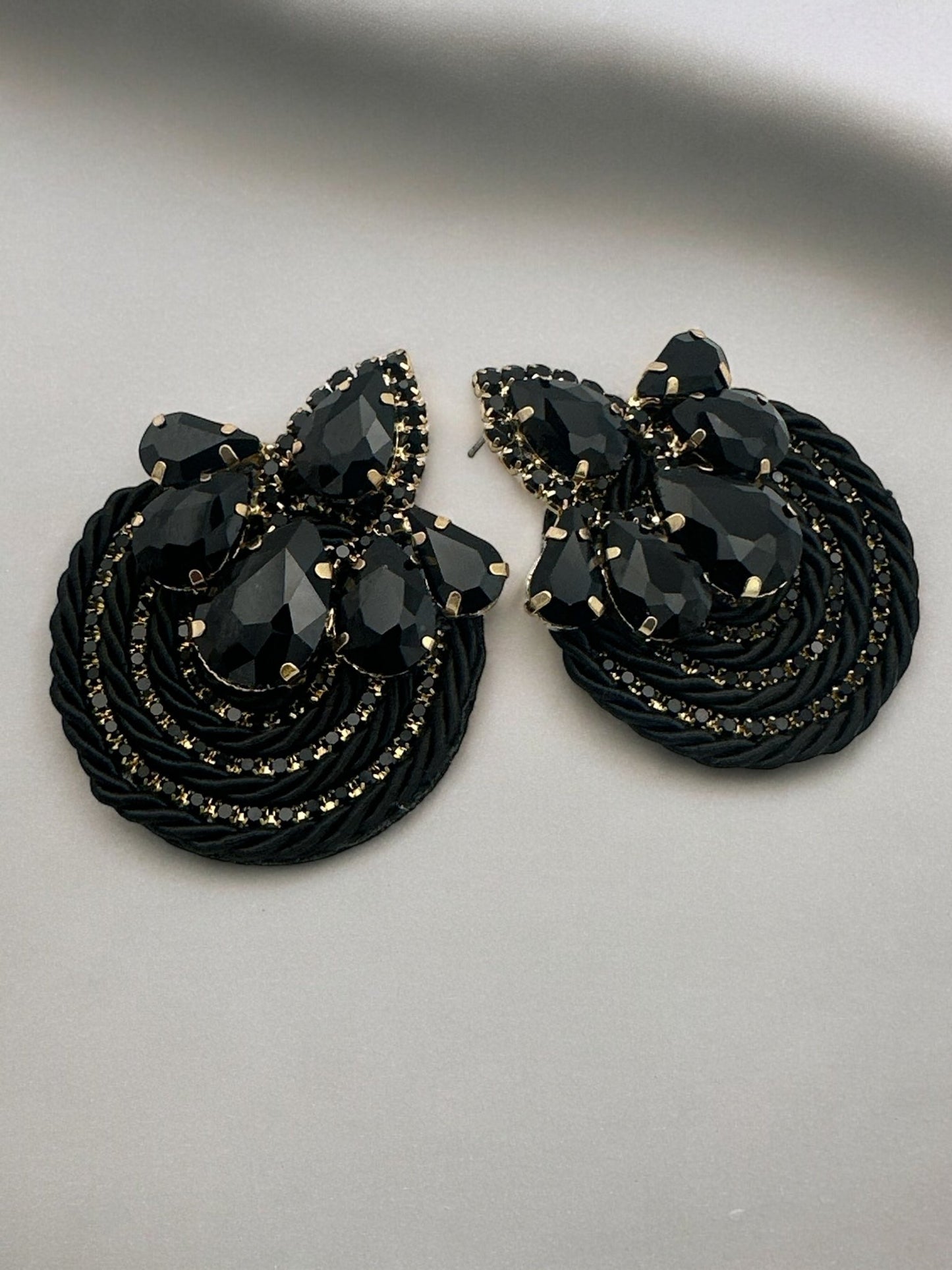 Gorgeous Crystal Rhinestones Thread Woven Round Statement Stud Earrings - Fatisha Boutique