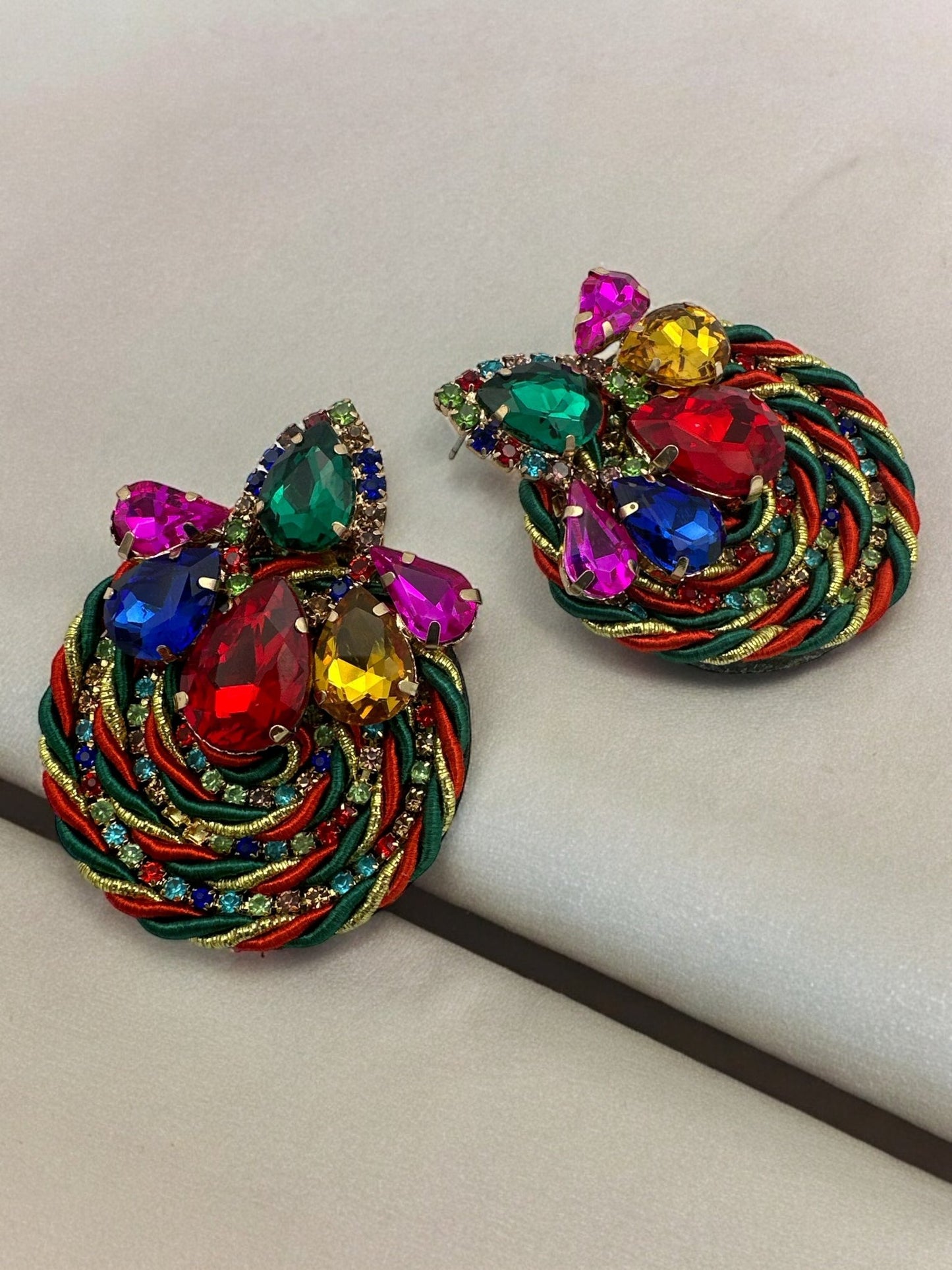 Gorgeous Crystal Rhinestones Thread Woven Round Statement Stud Earrings - Fatisha Boutique