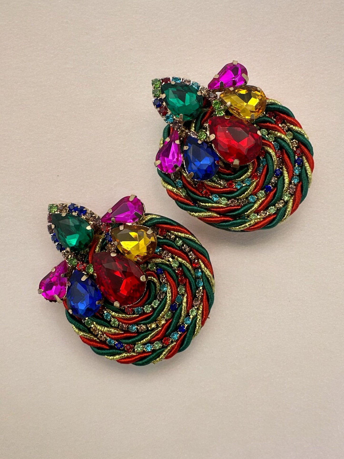 Gorgeous Crystal Rhinestones Thread Woven Round Statement Stud Earrings - Fatisha Boutique