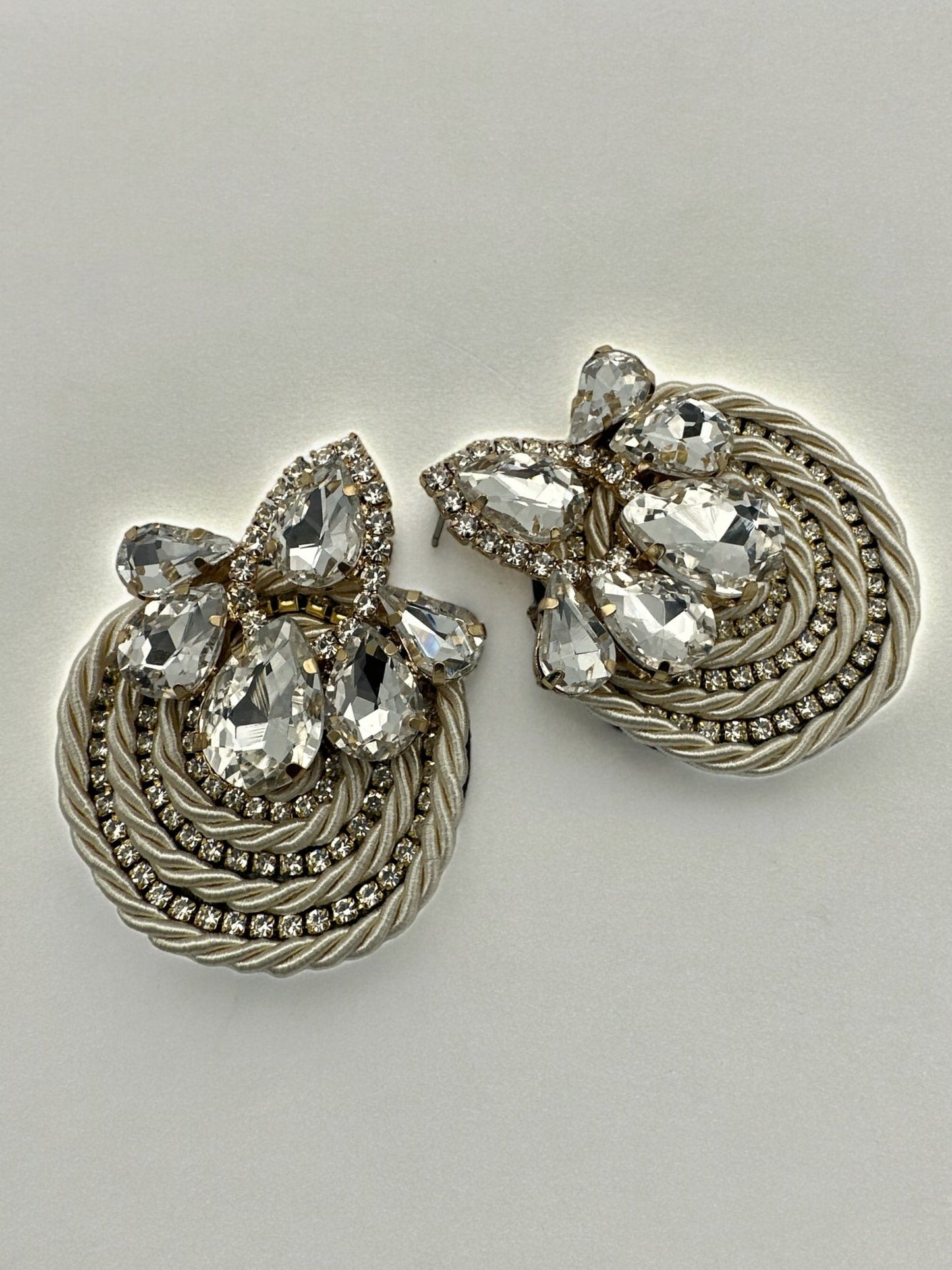 Gorgeous Crystal Rhinestones Thread Woven Round Statement Stud Earrings - Fatisha Boutique