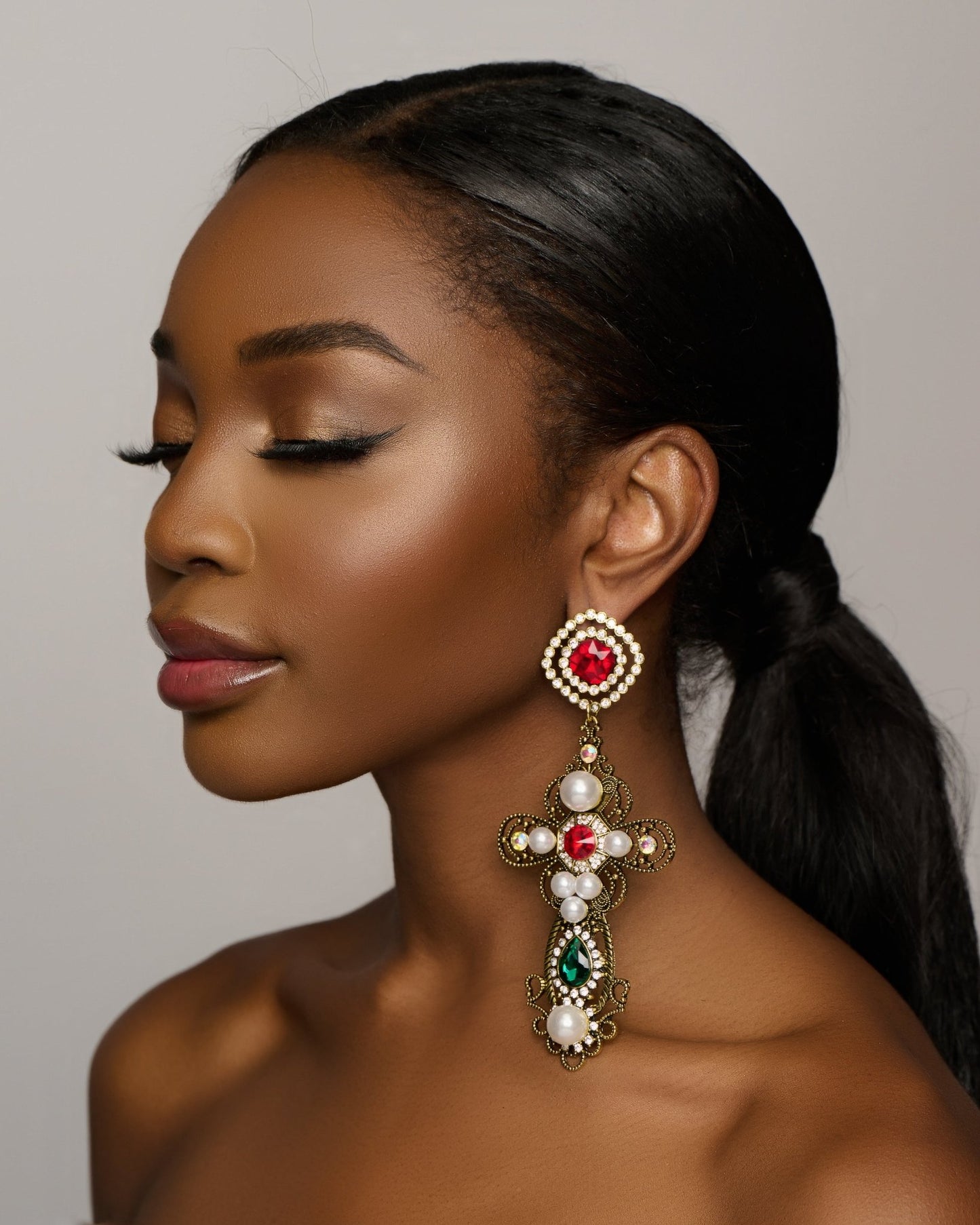 Gorgeous Large Cross Crystal Sparkling Rhinestone Diamante Statement Earrings - Fatisha Boutique