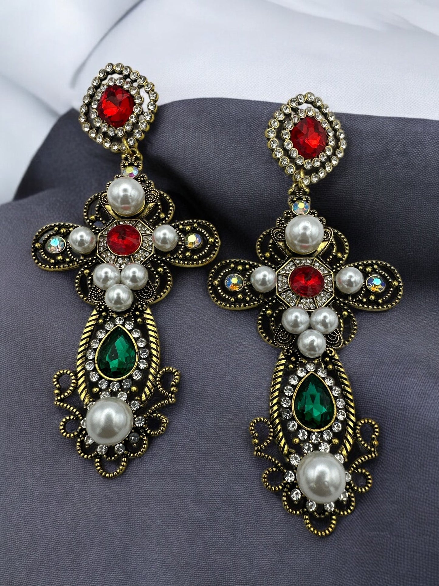 Gorgeous Large Cross Crystal Sparkling Rhinestone Diamante Statement Earrings - Fatisha Boutique