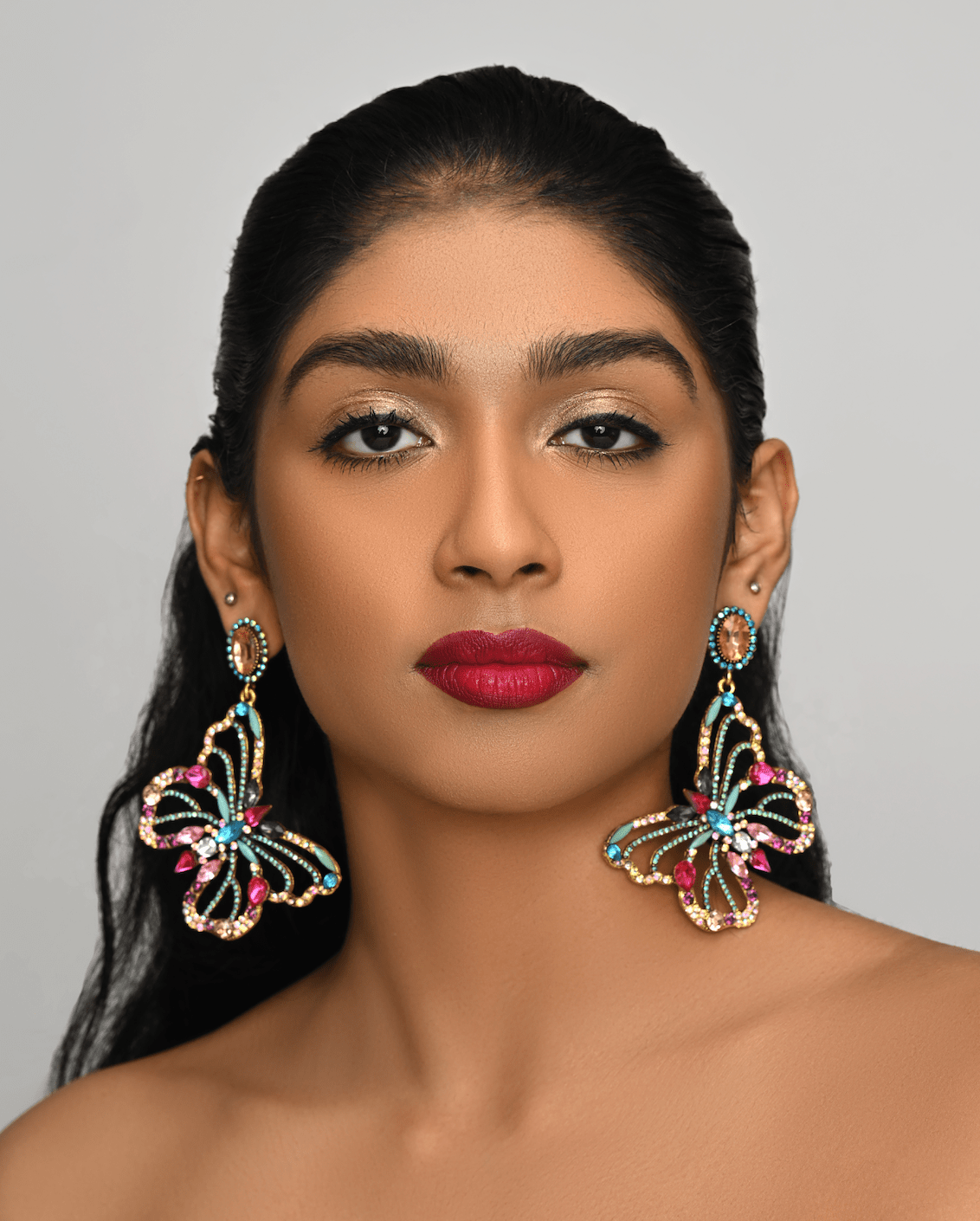 Gorgeous Multicolour Rhinestones Crystal Butterfly Statement Dangling Earrings - Fatisha Boutique