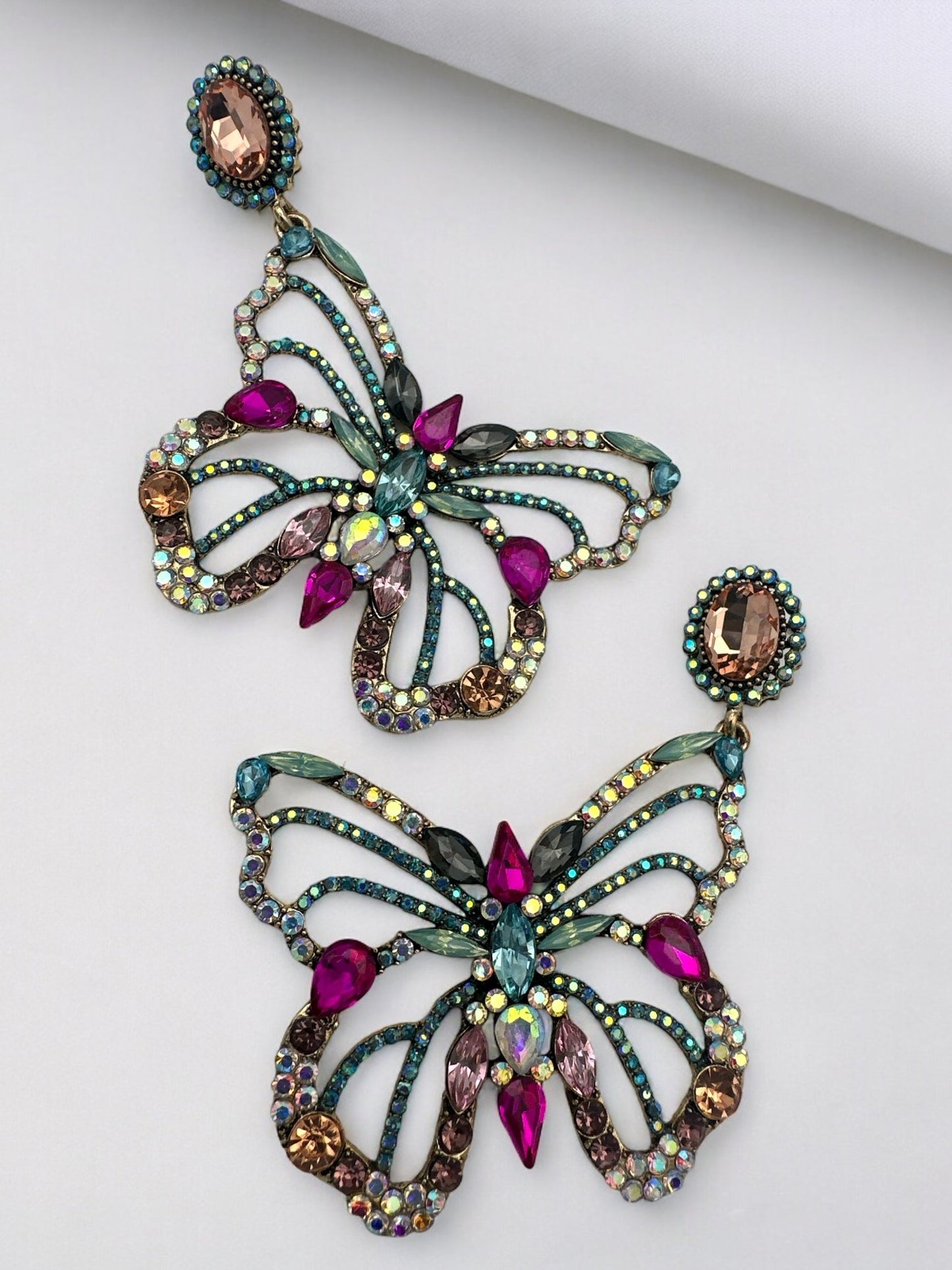 Gorgeous Multicolour Rhinestones Crystal Butterfly Statement Dangling Earrings - Fatisha Boutique