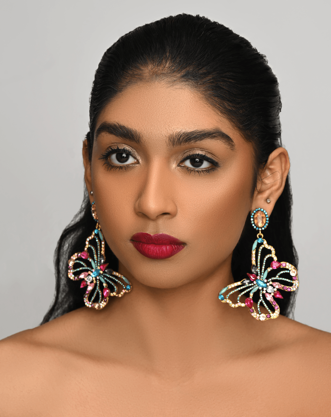 Gorgeous Multicolour Rhinestones Crystal Butterfly Statement Dangling Earrings - Fatisha Boutique