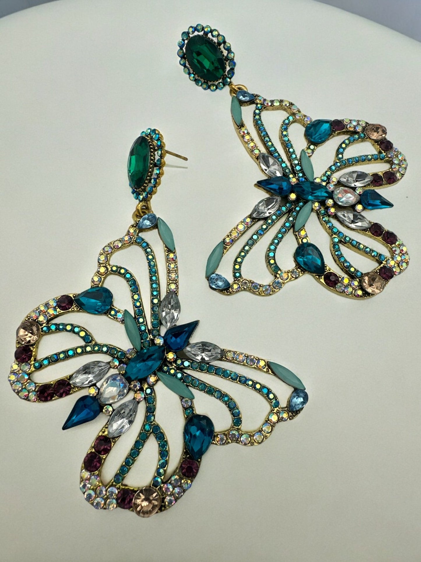 Gorgeous Multicolour Rhinestones Crystal Butterfly Statement Dangling Earrings - Fatisha Boutique