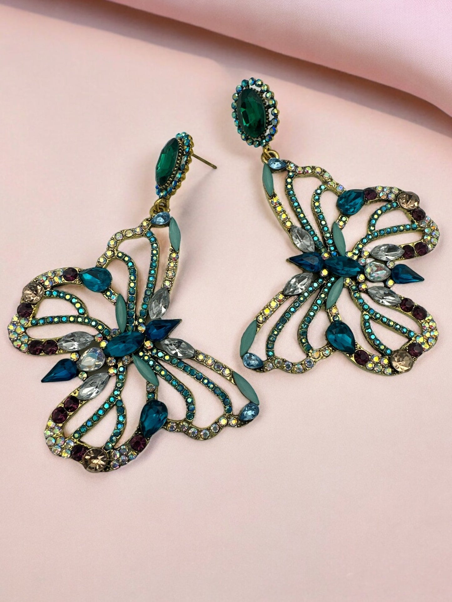 Gorgeous Multicolour Rhinestones Crystal Butterfly Statement Dangling Earrings - Fatisha Boutique