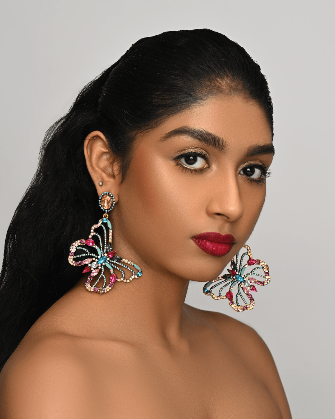 Gorgeous Multicolour Rhinestones Crystal Butterfly Statement Dangling Earrings - Fatisha Boutique
