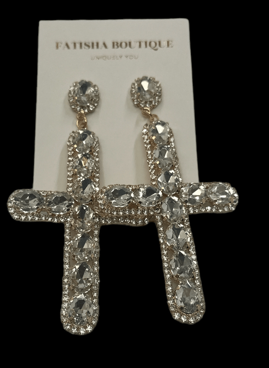Gorgeous Rhinestone Diamante Cross Statement Earrings - Fatisha Boutique