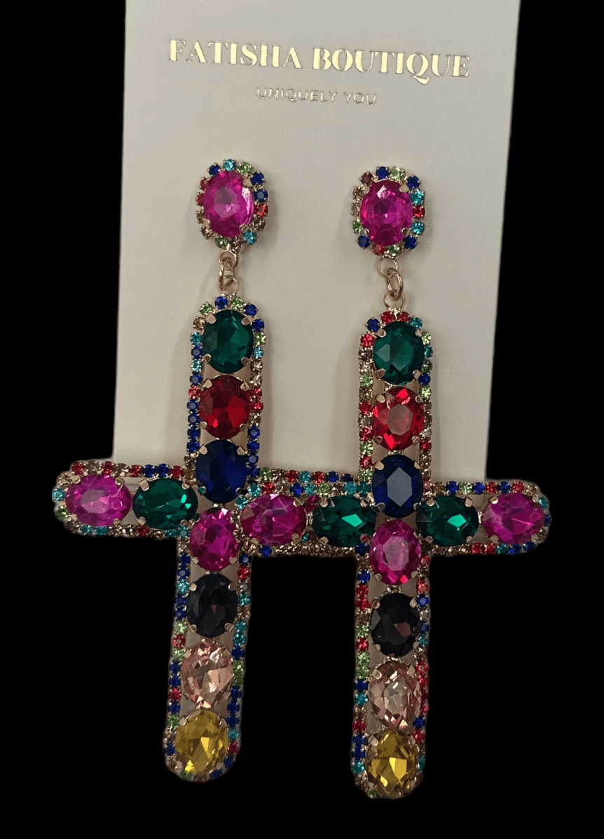 Gorgeous Rhinestone Diamante Cross Statement Earrings - Fatisha Boutique
