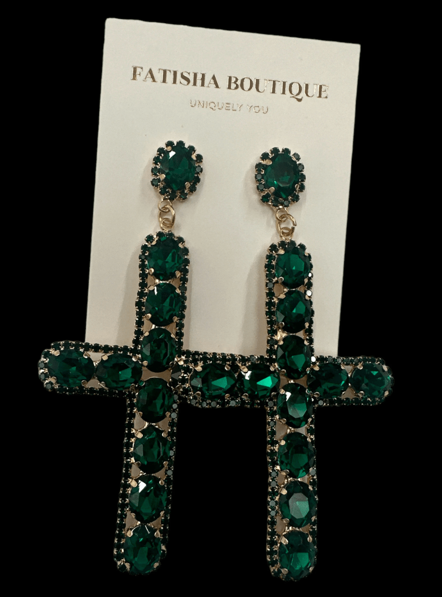 Gorgeous Rhinestone Diamante Cross Statement Earrings - Fatisha Boutique