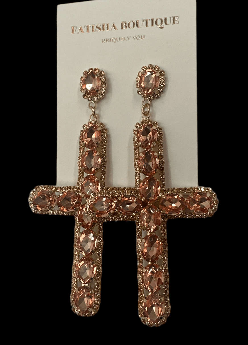 Gorgeous Rhinestone Diamante Cross Statement Earrings - Fatisha Boutique