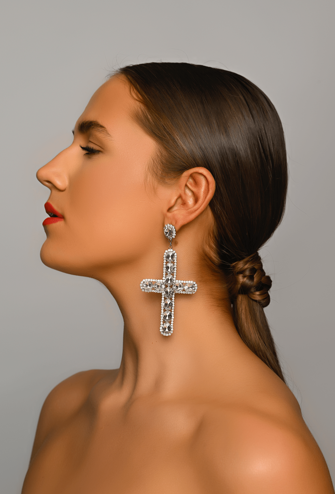 Gorgeous Rhinestone Diamante Cross Statement Earrings - Fatisha Boutique