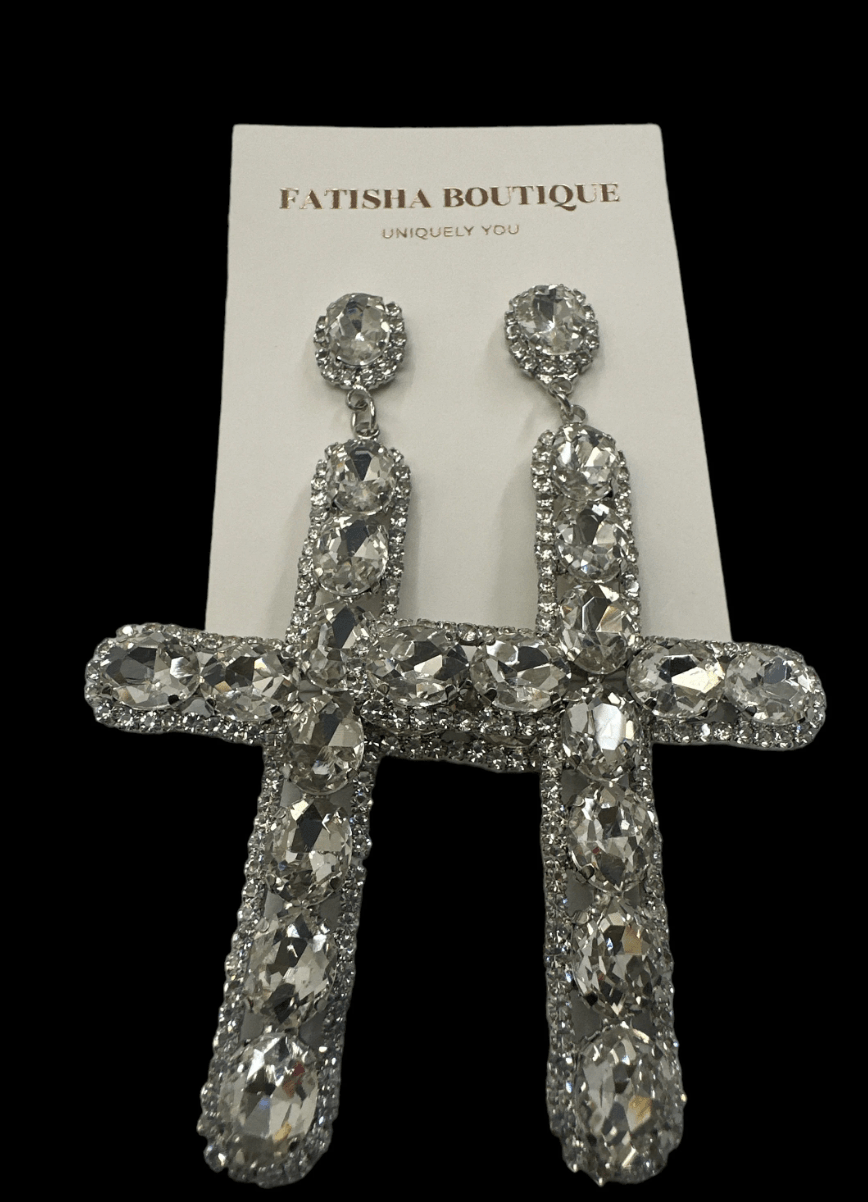 Gorgeous Rhinestone Diamante Cross Statement Earrings - Fatisha Boutique